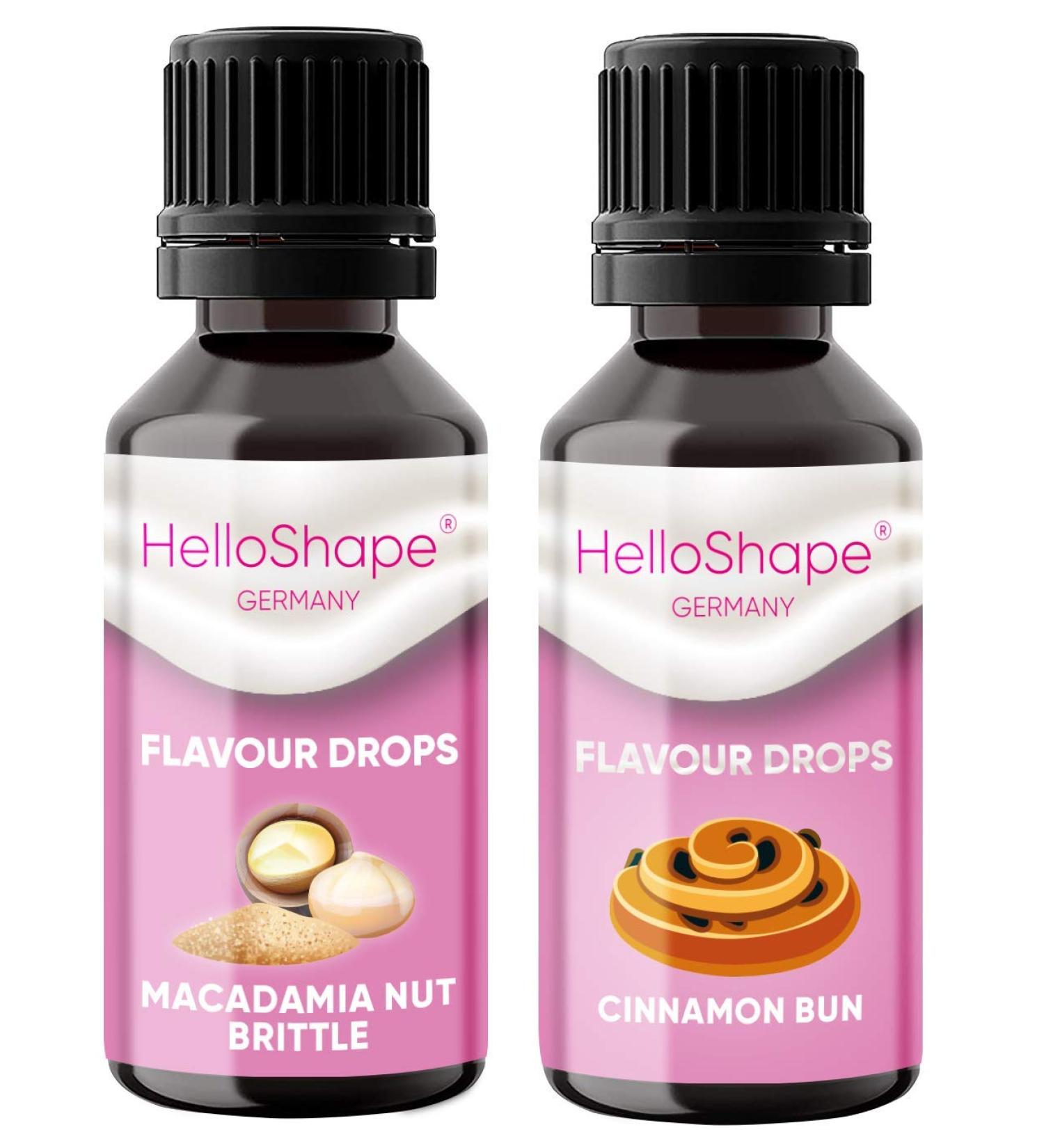 Buy Sugar-Free Flavor Drops Set 2x30ml - Macadamia Nut Brittle & Cinnamon Snail | Vegan & Calorie-Free Sweetener for Yogurt Porridge & Quark - Hello Shape - Buy Online on SooperMarket.com