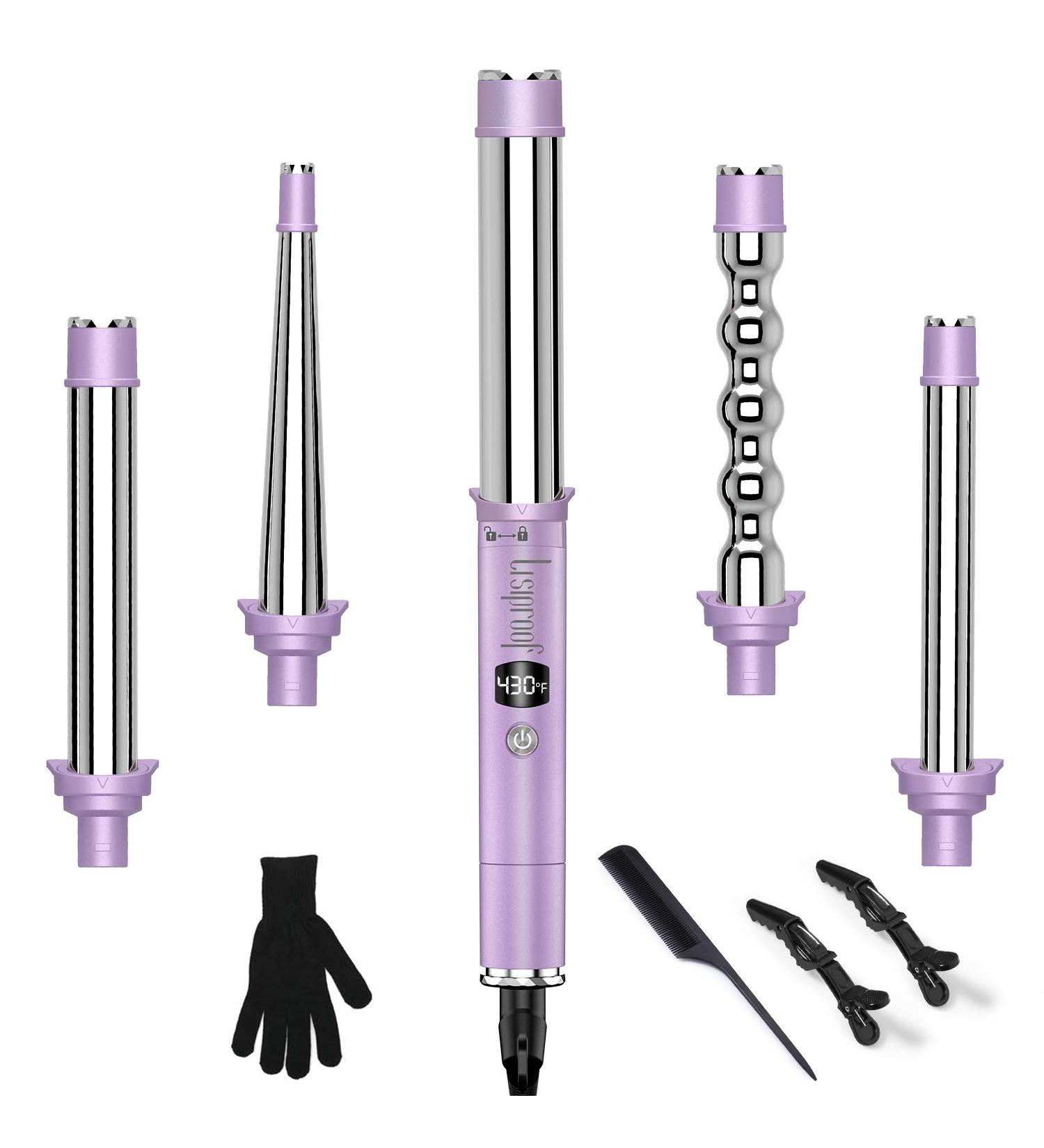 5 in 1 Curling Wand Set with Interchangeable Barrels for Wavy Hair Styling | LCD Display & Temperature Adjustment | Gifts for Women - Buy Online on SooperMarket.com