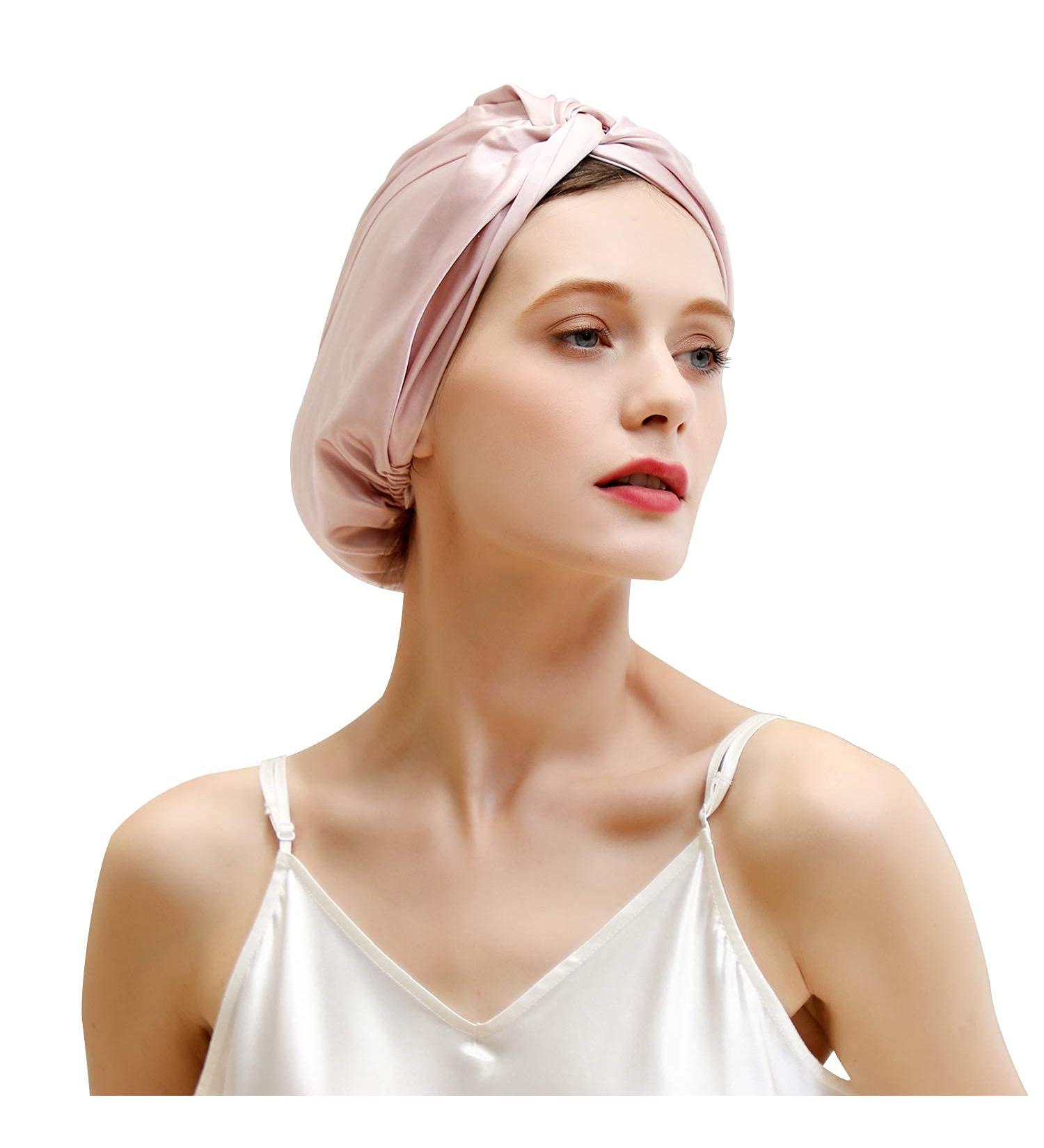 ZIMASILK 22 Momme 100% Mulberry Silk Sleep Cap - Light Plum/Pink | Silk Hair Wrap for Women | Elastic Stay On Head | Natural Hair Care Bonnet for Sleeping | One Size - Buy Online on SooperMarket.com