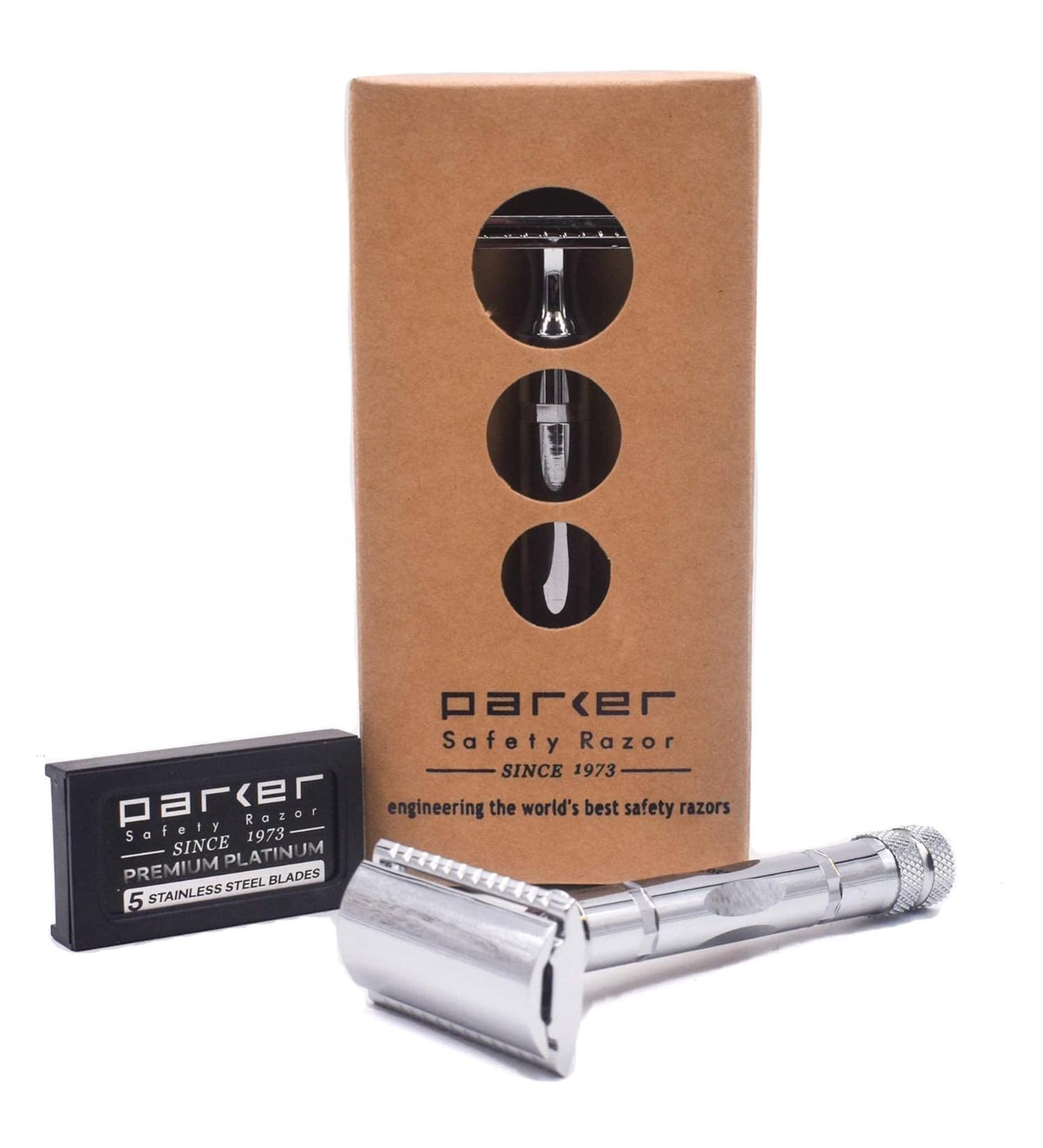 Buy Parker 89R Safety Razor Set - Chrome Plated Brass Handle & 5 Double Edge Blades | Worldwide Shipping - Buy Online on SooperMarket.com