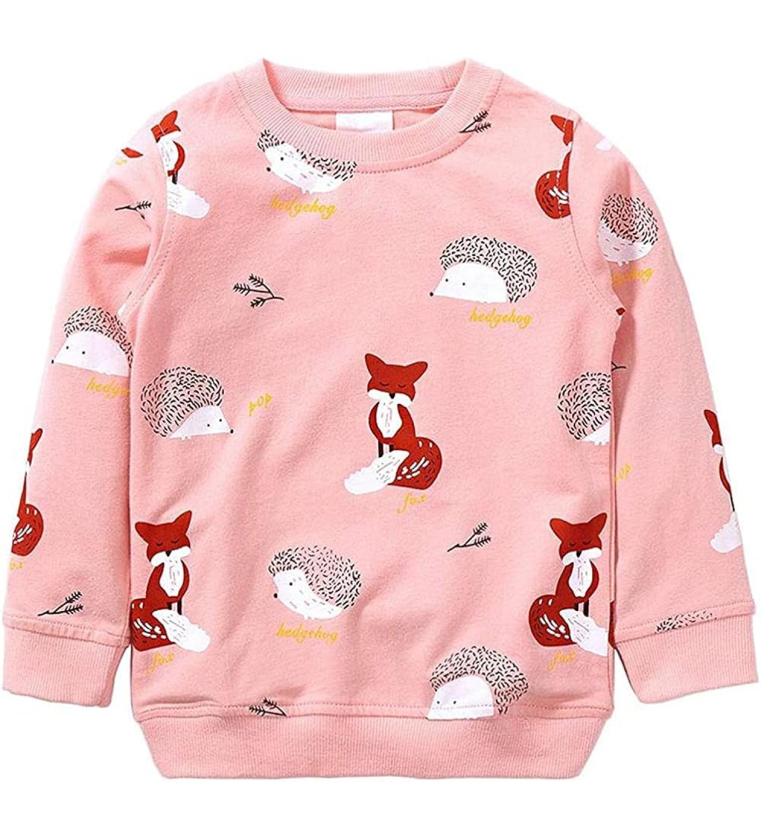 Girls Cotton Sweatshirt | Long Sleeve Casual Jumper for Toddlers | 5-6 Years | Pink - Buy Online on SooperMarket.com