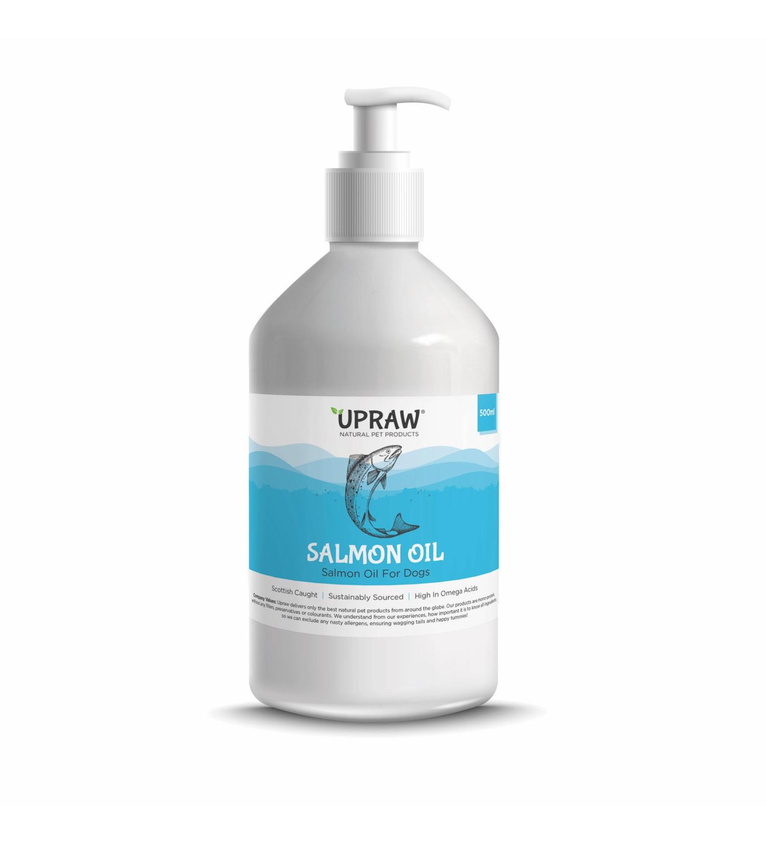 Upraw Scottish Salmon Oil For Dogs Cats Horse - Fish Oil Food Treats Supplement for Coat Immune Support Itchy Skin Joint & Brain Health contains Omega 3 6 & 9 (500ml) - Buy Online on SooperMarket.com