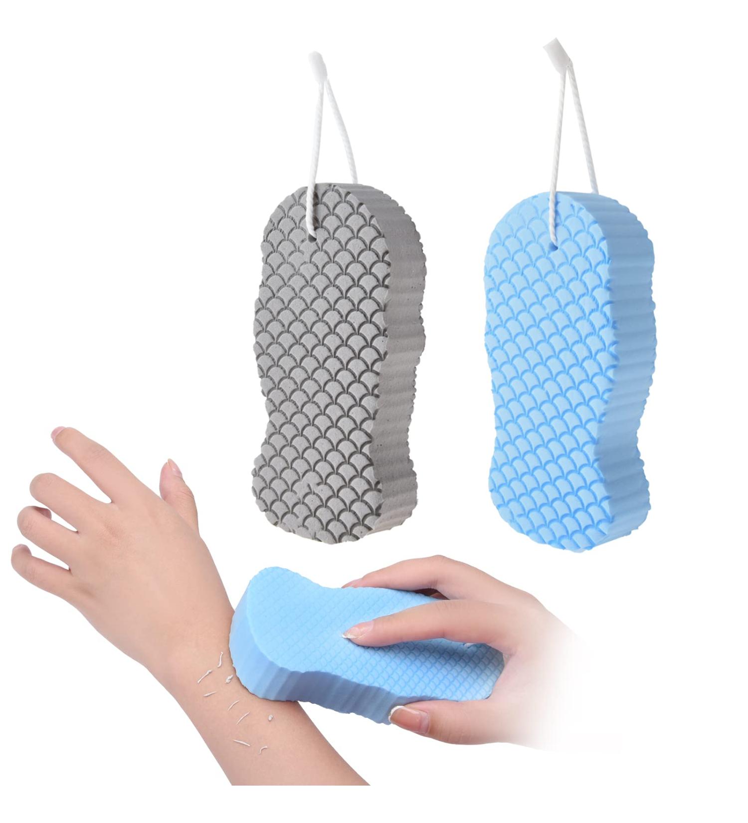 XINRUI Exfoliating Bath Sponge 2PCS - Soft Shower Sponges for Dead Skin Removal - Body Scrubber for Women, Men, and Kids - Blue & Grey - Spa Scrub Exfoliator - Buy Online on SooperMarket.com
