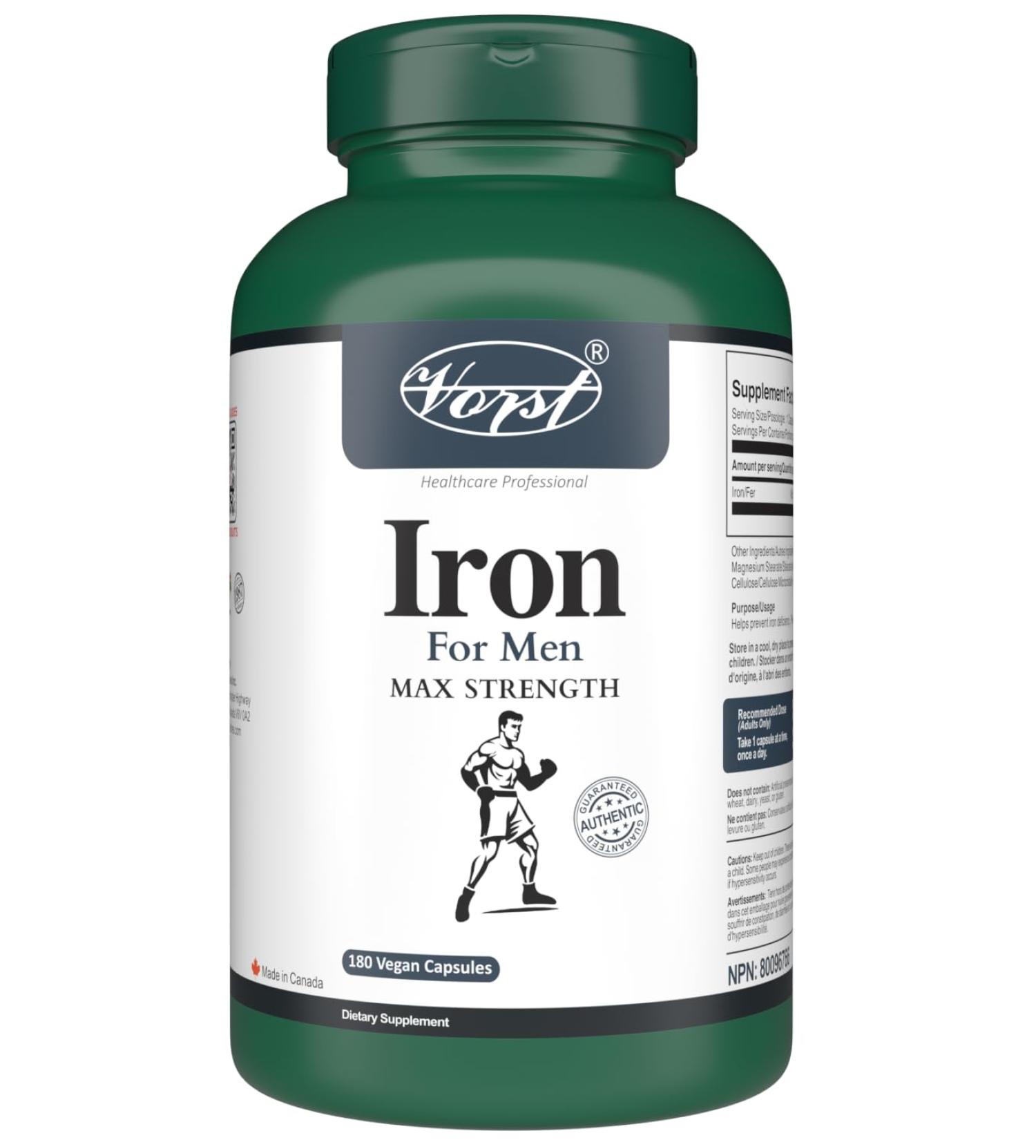 VORST Iron Supplement for Men Max Strength 180 Vegan Capsules | Made with Ferrous Fumarate | Alternative to Liquid | 1 Bottle 180 count (Pack of 1) - Buy Online on SooperMarket.com