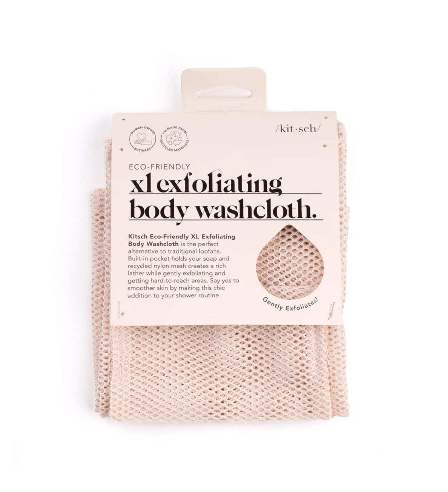 Kitsch XL Exfoliating Body Scrubber - Recycled Nylon Shower Scrubber with Built-in Pocket | Extra Long Bath Scrubber for Body | Blush Exfoliating Washcloth - 1pc - Buy Online on SooperMarket.com