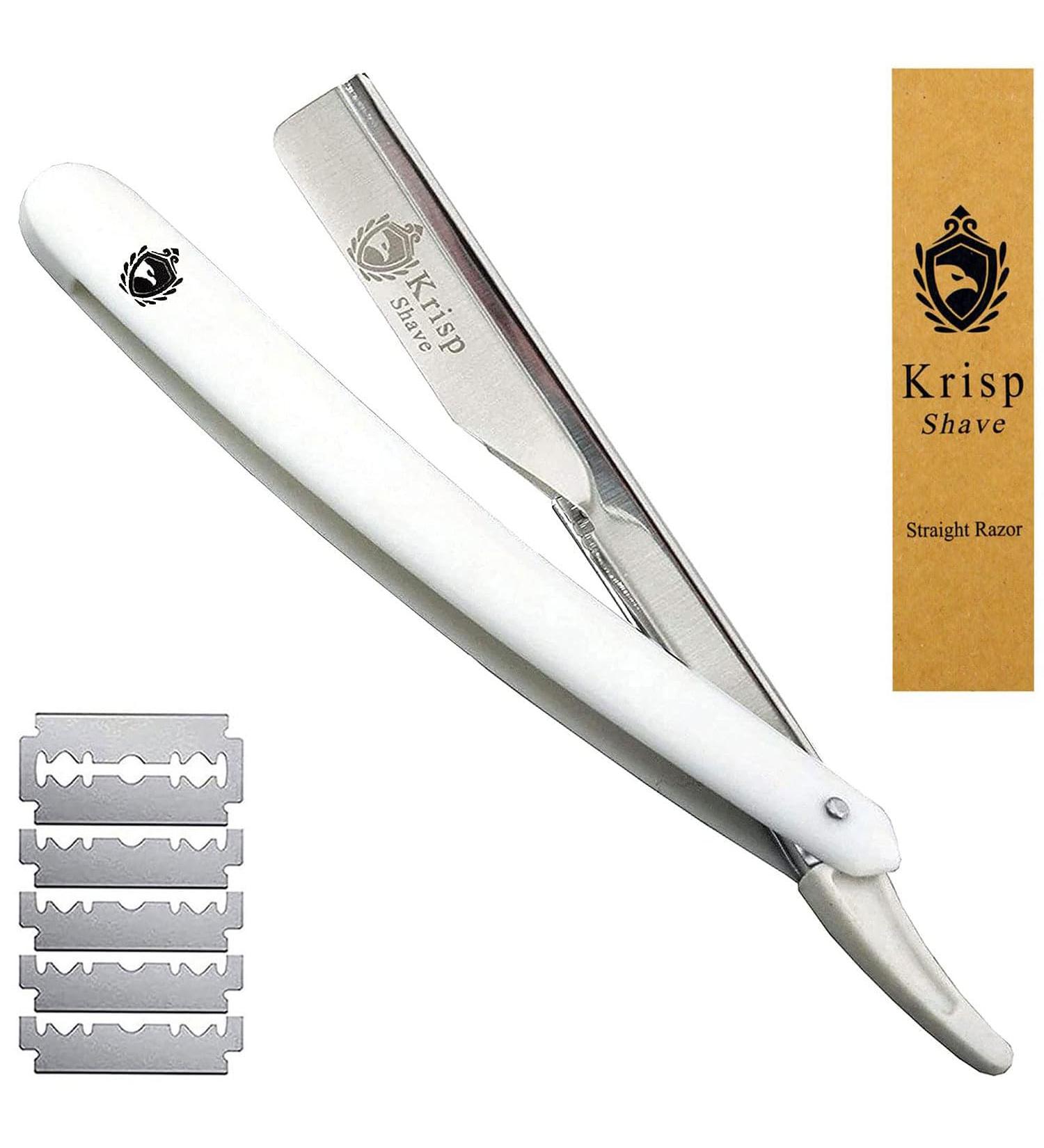 Krisp Beauty Classic Straight Edge Barber Razor - Professional Shavette for Close Shaving | Salon Quality Beard Grooming with 10 Blades - Buy Online on SooperMarket.com