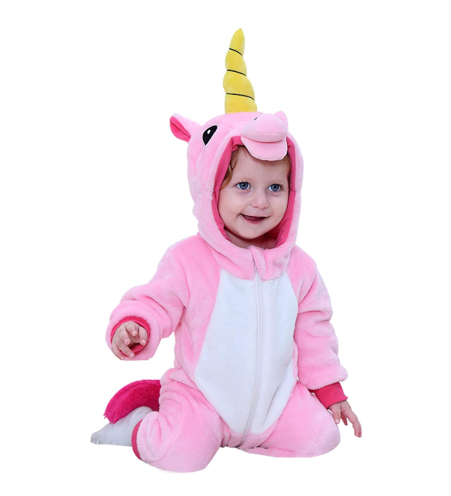 Doladola Baby Unicorn Romper | Flannel Animal Hooded Jumpsuit for Toddler | 18-24 Months | Pink - Buy Online on SooperMarket.com