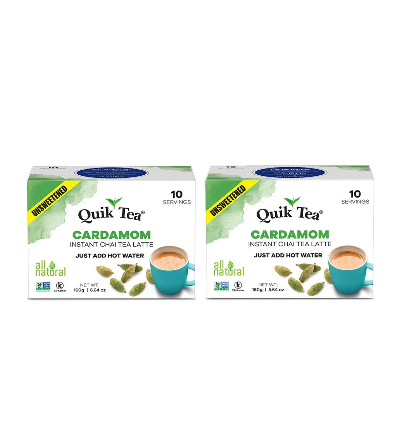 QuikTea Unsweetened Cardamom Chai Tea Latte - 20 Count - All Natural Assam & Darjeeling Chai - 5.64oz (Pack of 2) - Buy Online on SooperMarket.com