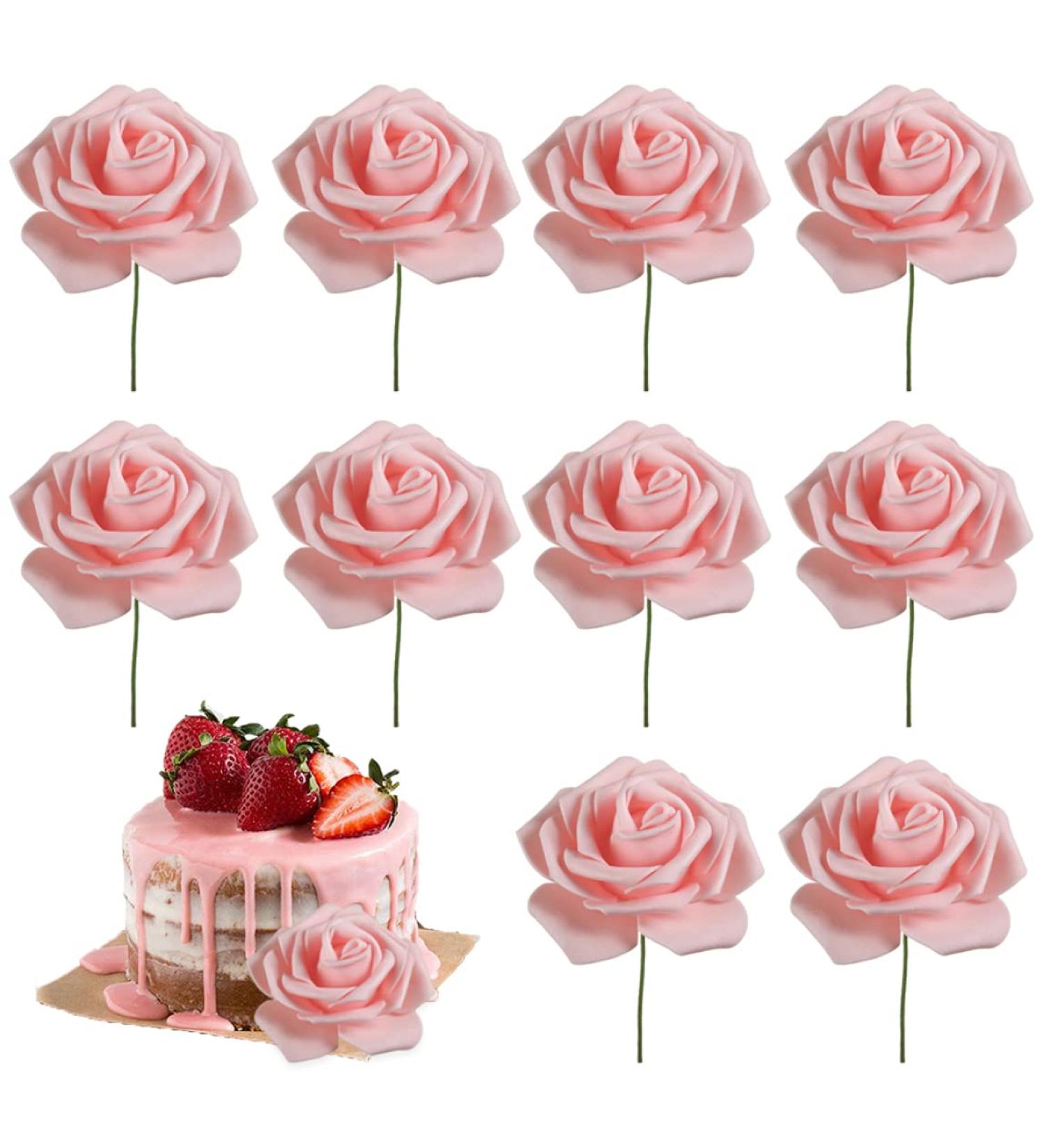 Womens Day Cake Topper Pink Rose Flower Cake Topper for 3.8 Goddess Festival Mother Day Party Cake Decorations 10pcs 7.5x20 Cm - Buy Online on SooperMarket.com