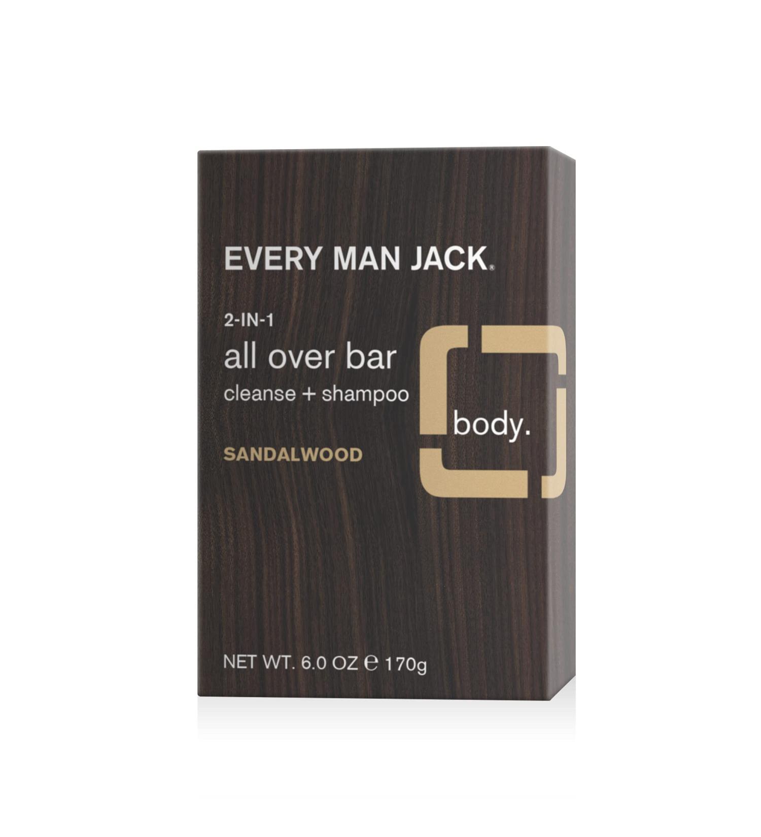 Every Man Jack Men's 2-in-1 All Over Bar - Sandalwood | Parabens-Free, Phthalate-Free, Dye-Free | Certified Cruelty Free | Made With 100% PCR Paper | 6 oz Bar - Buy Online on SooperMarket.com
