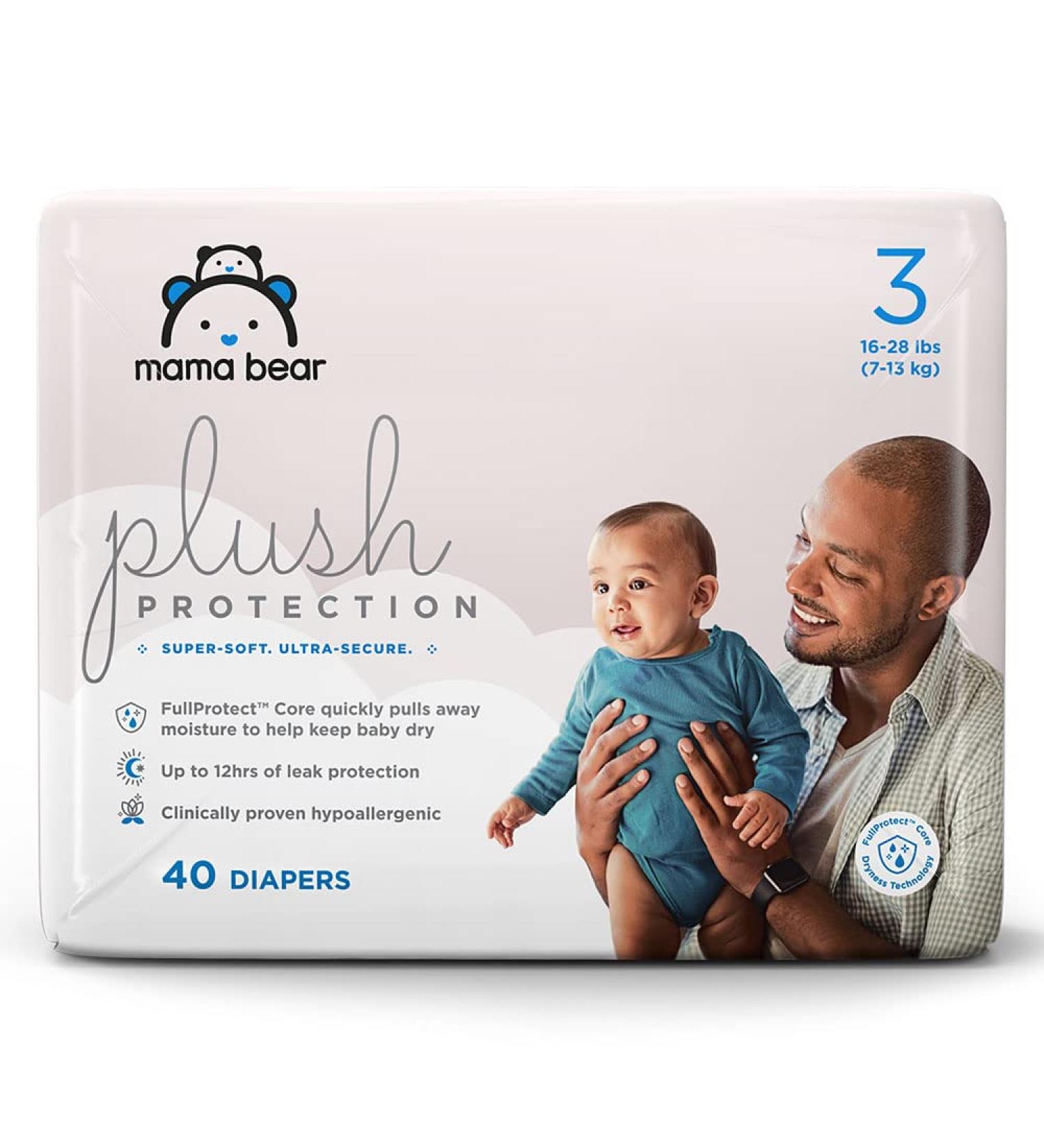 Mama Bear Plush Protection Size 3 Diapers - Hypoallergenic & Ultra-Soft, Dermatologist Tested, 40 Count - For 16-28 lb Babies - Buy Online on SooperMarket.com