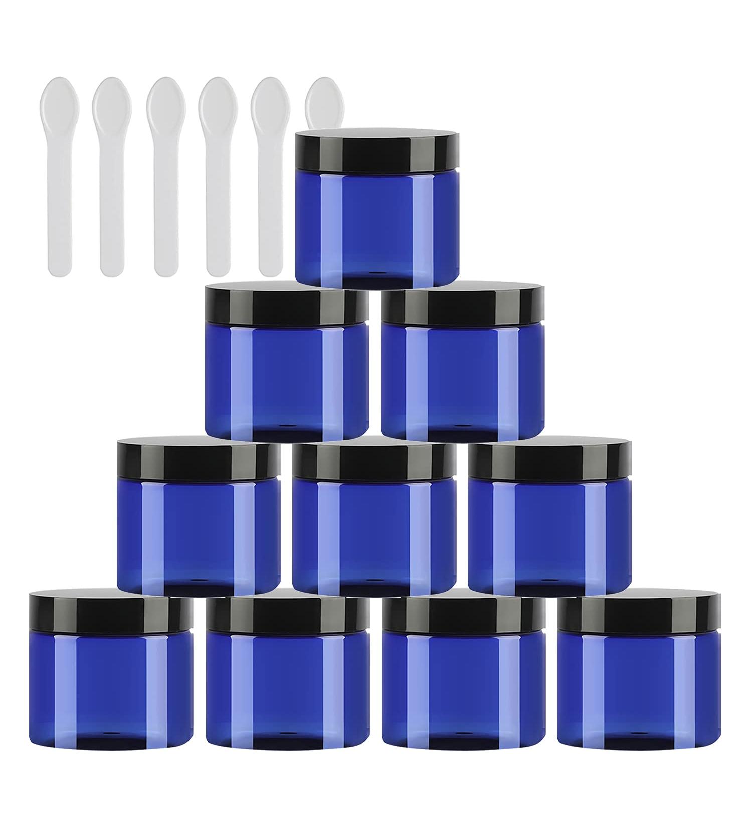 Tianzd 12 Pieces 50ml Blue Plastic Cream Cans with Black Lids & 6 Spatulas - Perfect for Cosmetics & Travel | International Shipping - Buy Online on SooperMarket.com