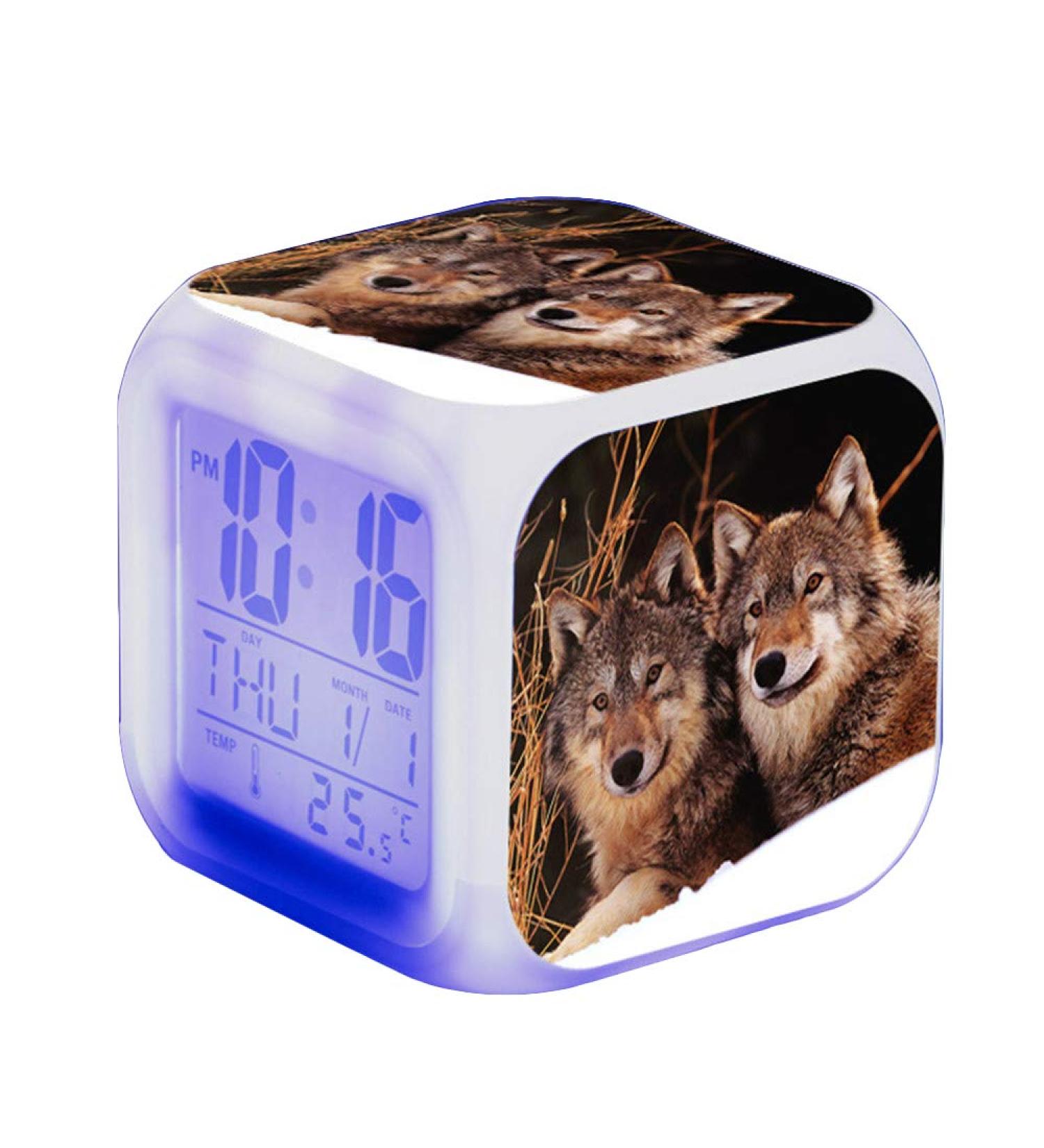 Nicole Knupfer Wolf Alarm Clock for Kids - LED Night Light Square Bedside Clock - Illuminated LCD Wake Up Alarm Gift #10 - Buy Online on SooperMarket.com