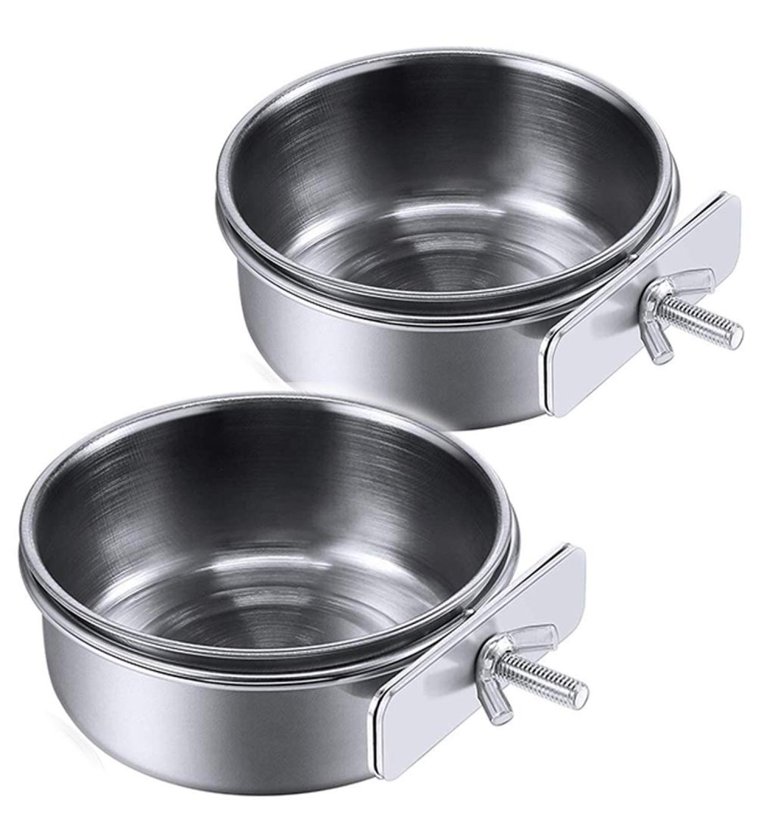 PINVNBY Stainless Steel Parrot Feeding Cups - Pack of 2 | Bird Food Dish with Clamp Holder for Cockatiel Conure Budgies Parakeet Macaw Chinchilla - Buy Online on SooperMarket.com