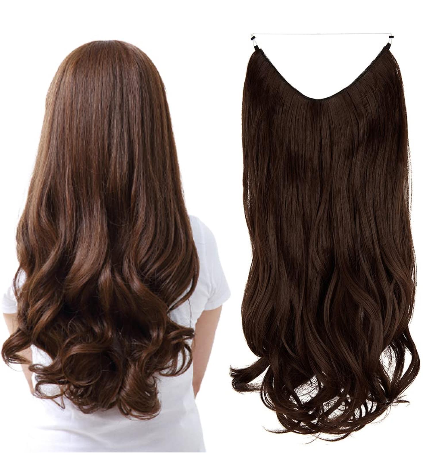 Halo Hair Extensions 20 inch Curly Wavy Hidden Crown - Medium Brown - Buy Online on SooperMarket.com