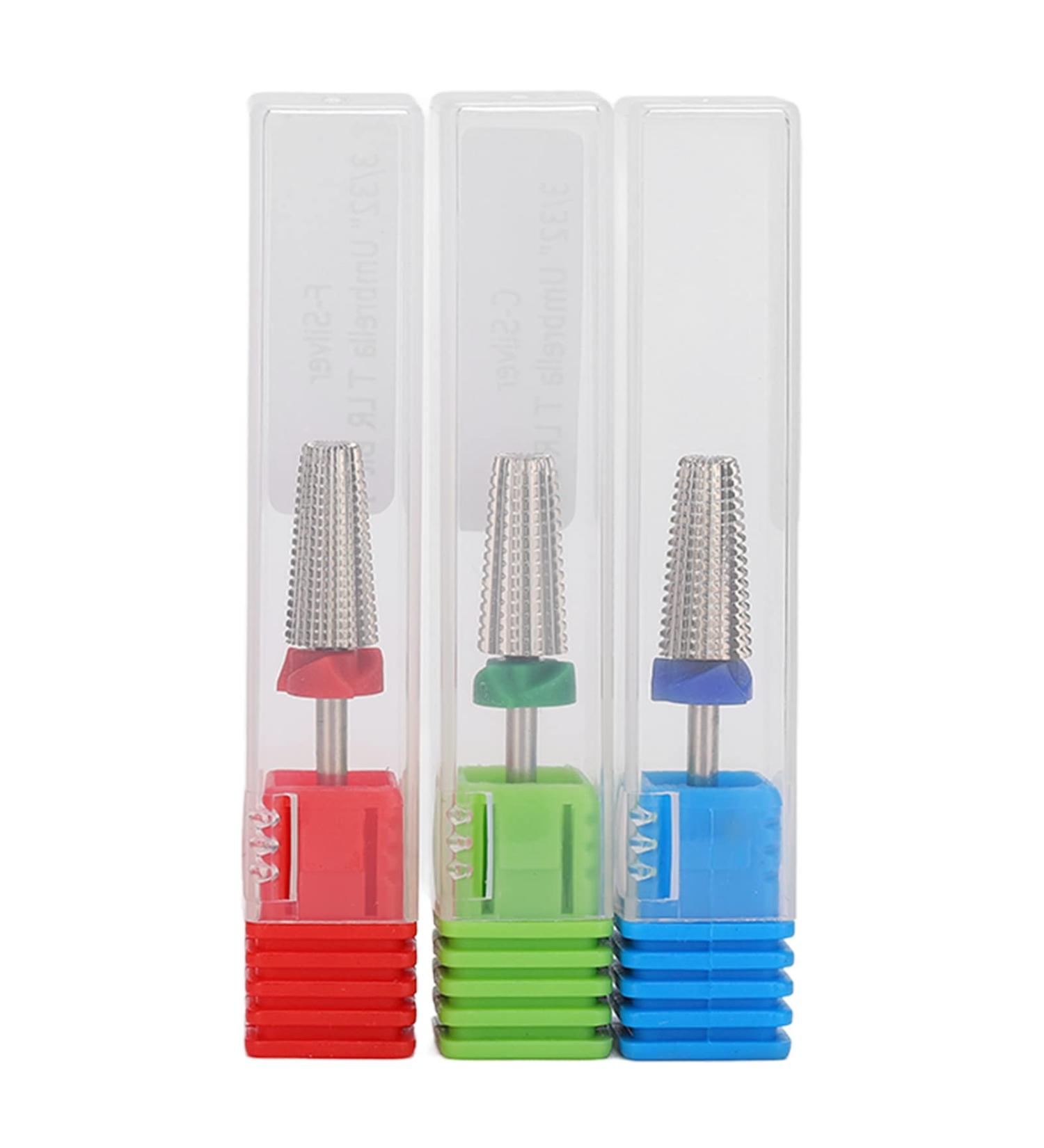 3PC Safety Nail Drill Set - Professional Polishing Tools for Acrylic & Gel Nails | Medium-Fine Coarse Bits (Silver) - Ideal for Nail Art & Care - Buy Online on SooperMarket.com
