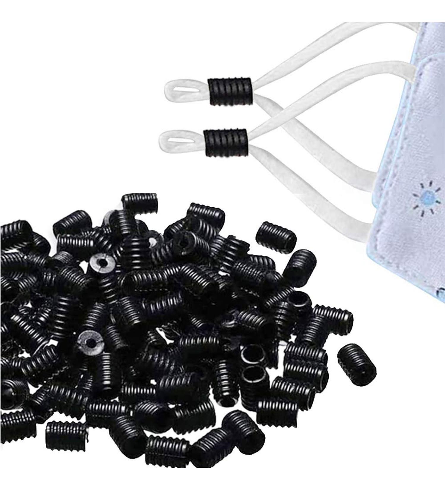 Black Adjustable Silicone Cord Locks - 100PCS | For Fixed and Removable Masks | Anti-Slip Rope Locks | Elastic Buckle Accessories - Buy Online on SooperMarket.com