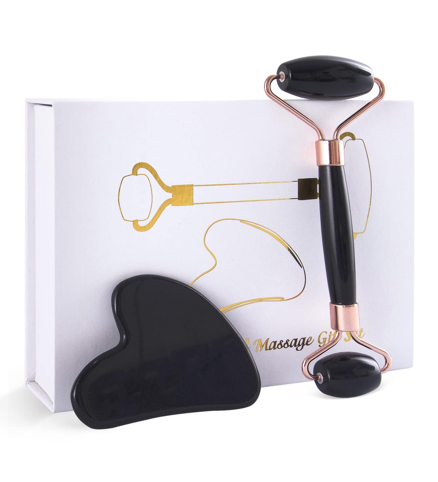 ZEEBA Natural Jade Face Roller and Gua Sha Set for Beauty Skin Care - Black - Buy Online on SooperMarket.com