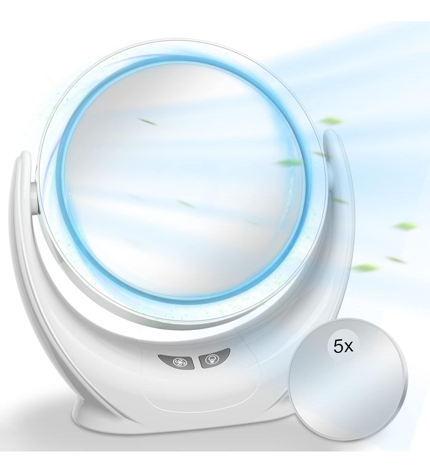 Lighted Makeup Mirror with Fan | 1X/5X Magnifying Vanity Mirror | 30 LED Lights, 3 Lighting Modes | Portable Travel Cosmetic Mirror - Buy Online on SooperMarket.com