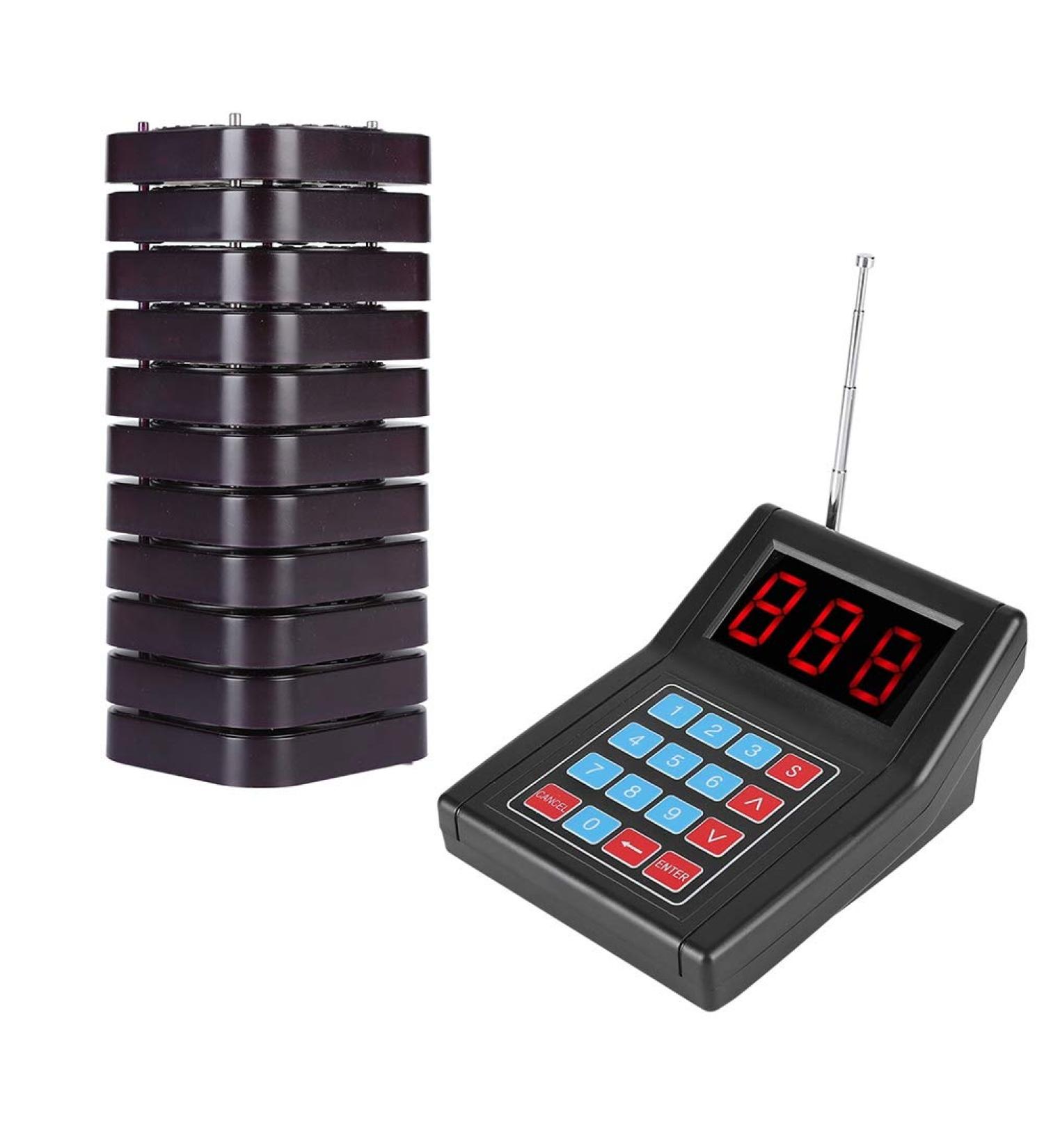 ASHATA Restaurant Paging System - Wireless Call Coaster Pagers - Guest Waiting Pager - 10 Coaster Pager Call Button Keypad - Built-in Antenna - Black - Buy Online on SooperMarket.com