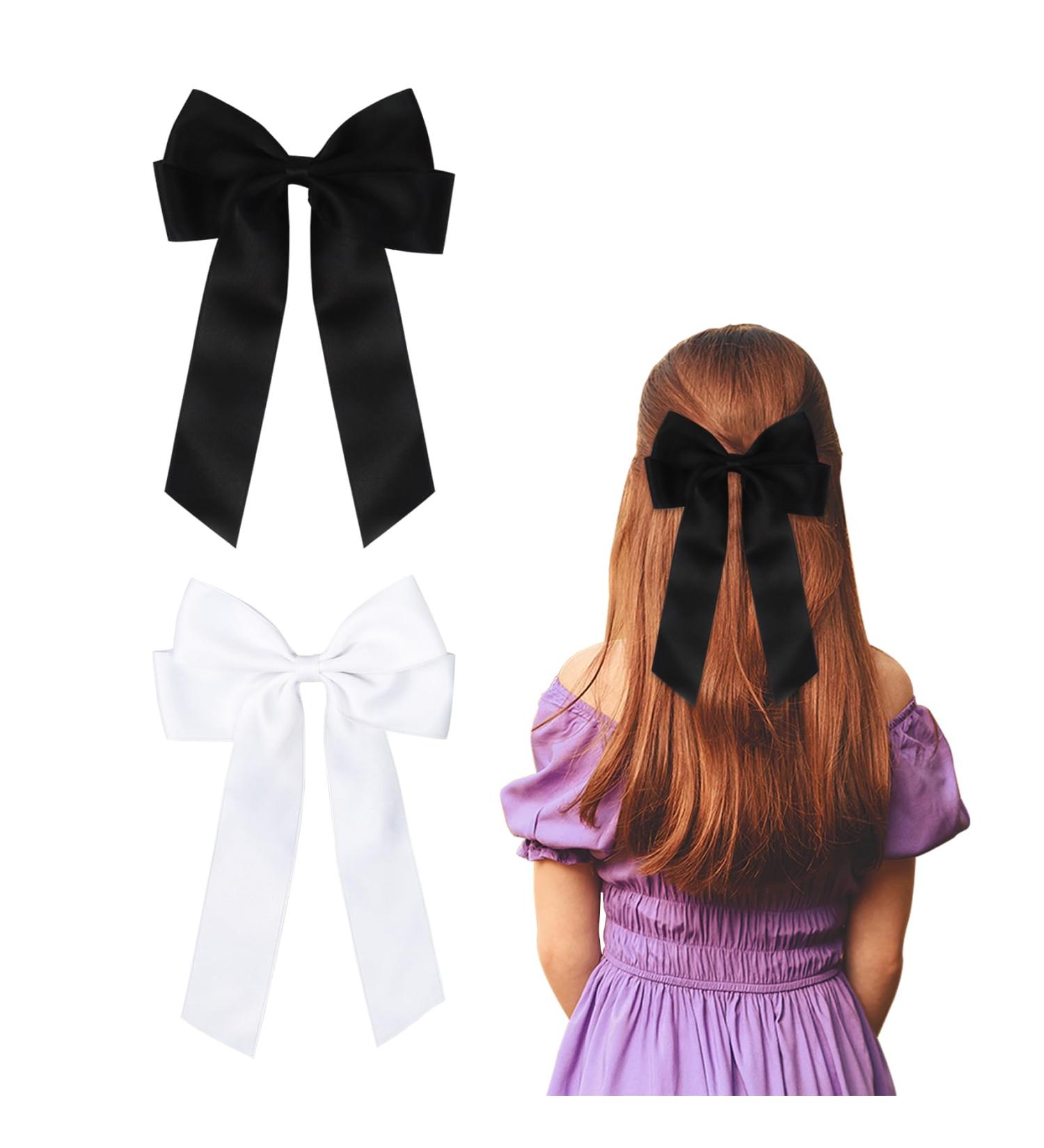 Pack of 2 Hair Bows Hair Clips with Bow Bow Hair for Girls Women (Black White) - Buy Online on SooperMarket.com