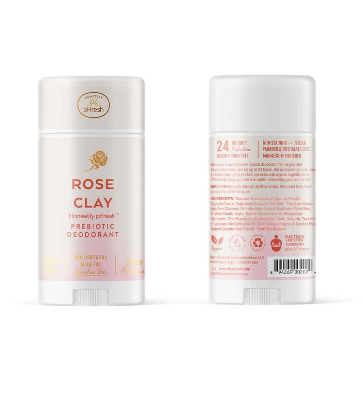 Honestly pHresh Natural Prebiotic Deodorant Baking Soda & Aluminum Free Safe for Sensitive Skin 24 Hour Odor Protection 2.25 Oz Rose Clay - Buy Online on SooperMarket.com