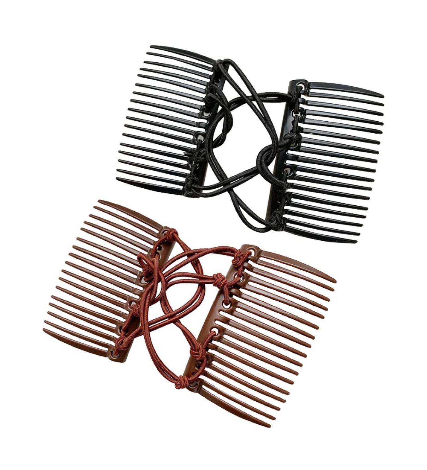 2 Pcs Plastic Double Hair Combs Adjustable Elastic Hair Comb Easy Hair Bun Comb Stretchy Double Comb Hair Clip for Curly Thick Wavy Hair - Buy Online on SooperMarket.com