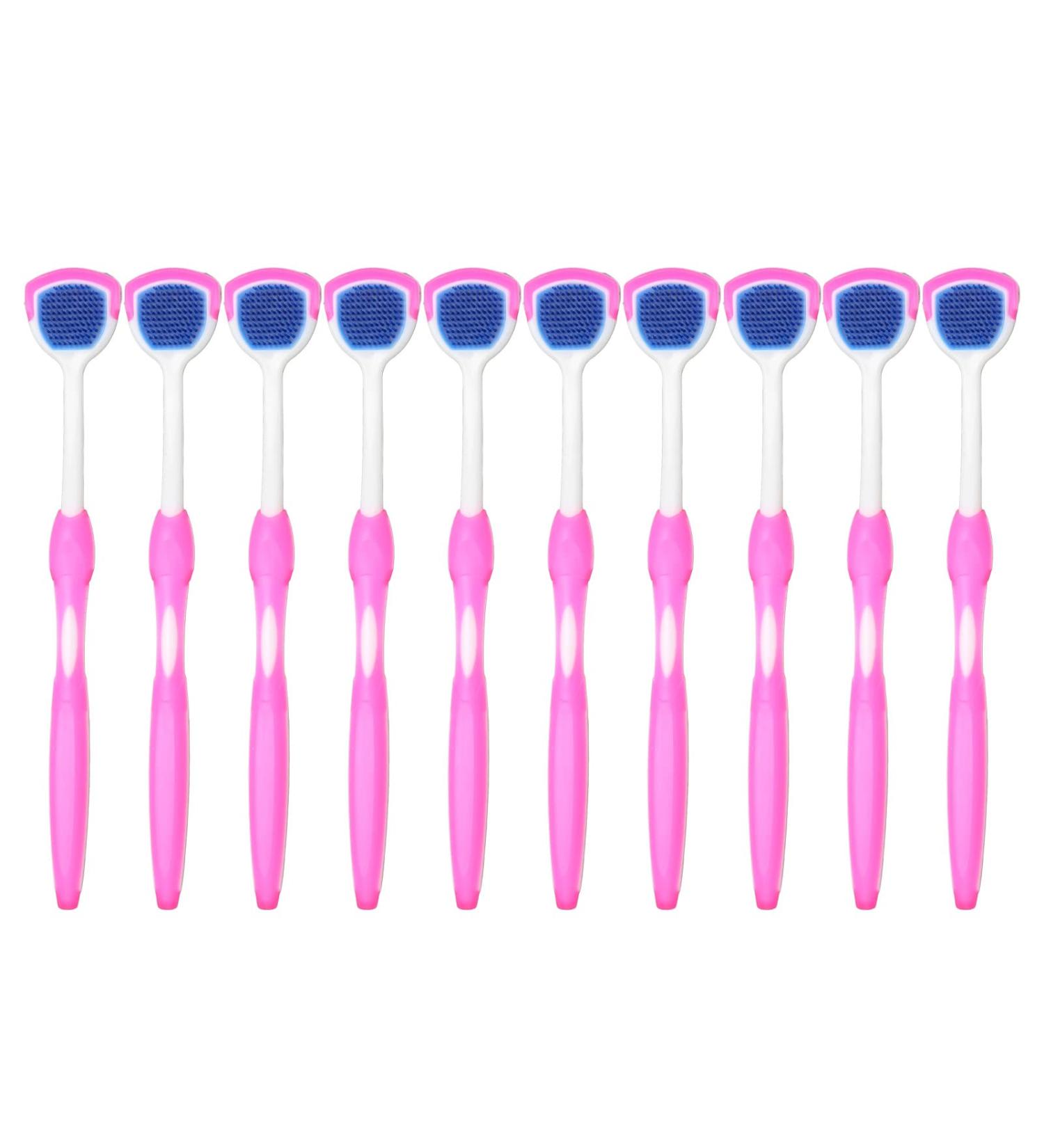 10-Piece Silicone Tongue Scraper Set - Dual Action Oral Hygiene Tool for Adults & Kids - Long Handle Pink - Buy Online on SooperMarket.com