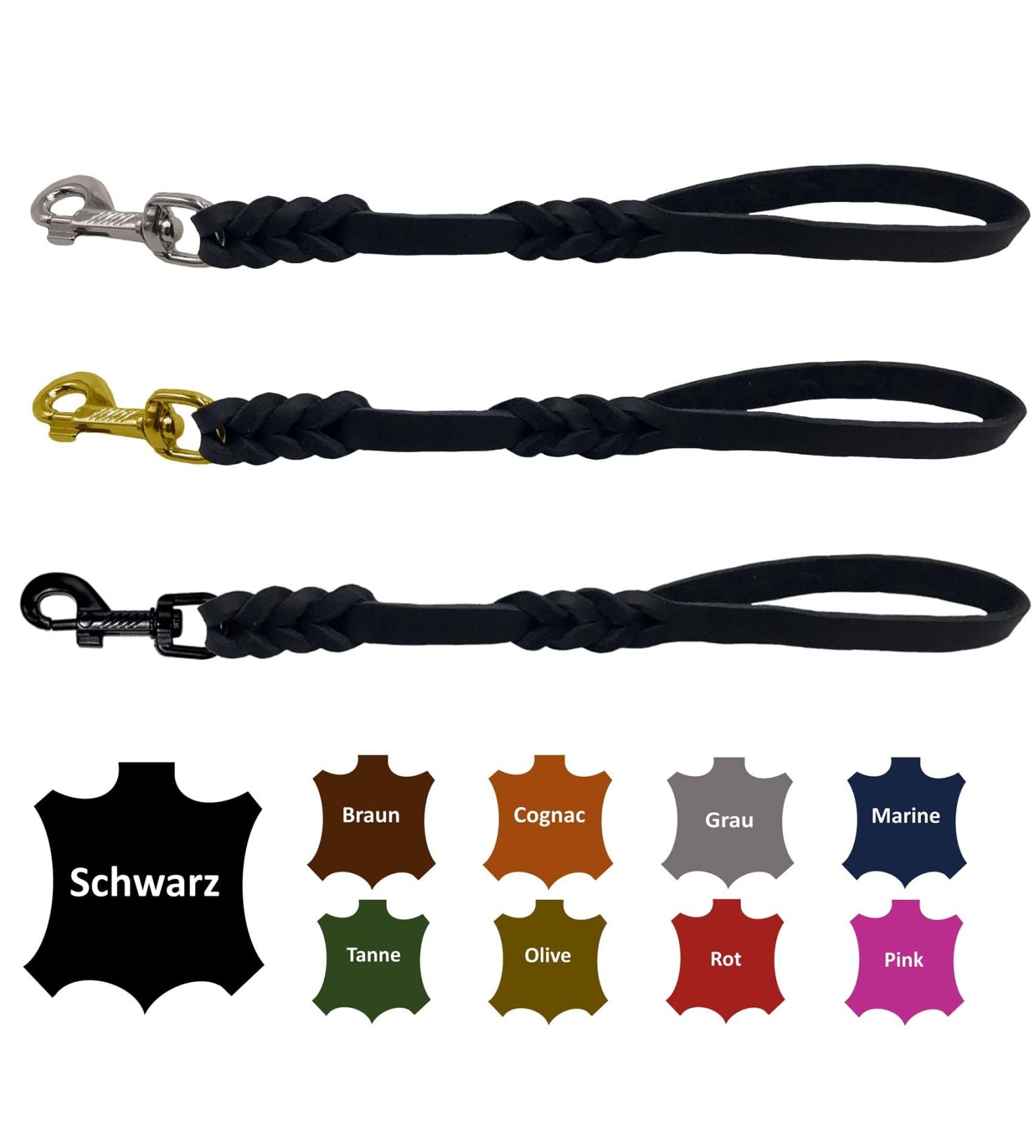Dog liner/short guide leather hand broken for medium and large dogs (black 40cm hook: brass (gold)) 40cm hook: brass (gold) black