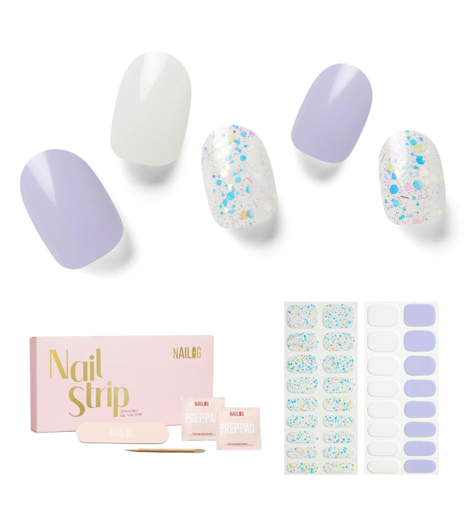 NAILOG Semi Cured Gel Nail Strips 34 pcs Salon-Quality Gel Nail Stickers Long Lasting Nail Wraps for Women with Soft Gel Finish (Innocent) - Buy Online on SooperMarket.com