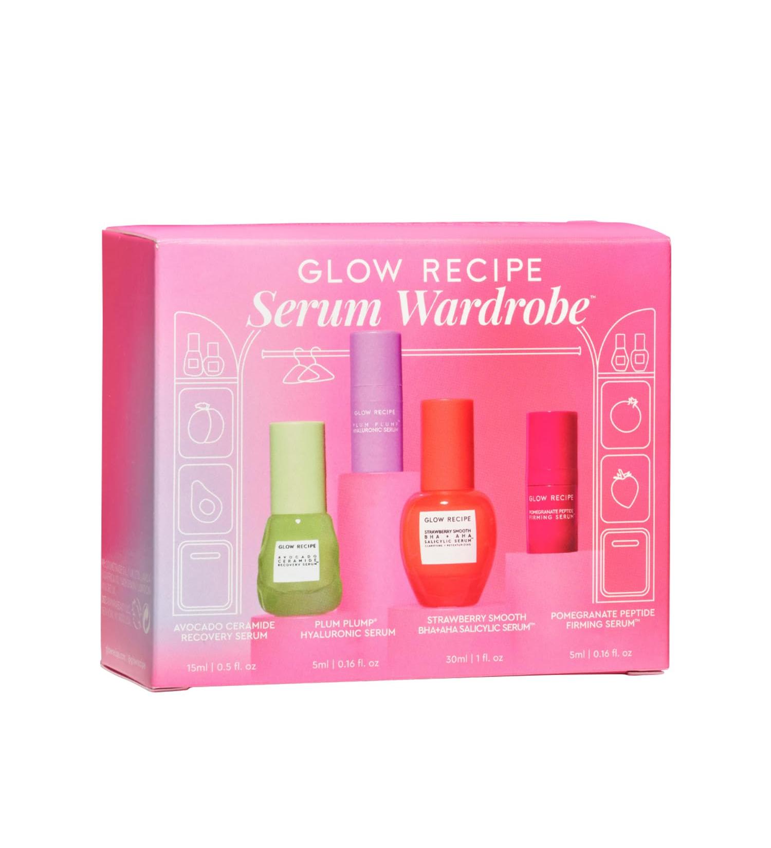 Glow Recipe Serum Wardrobe Kit - Avocado Ceramide, Strawberry BHA+AHA, Plum Plump Hyaluronic Acid, Pomegranate Peptide Firming - 4-Piece Set - Buy Online on SooperMarket.com