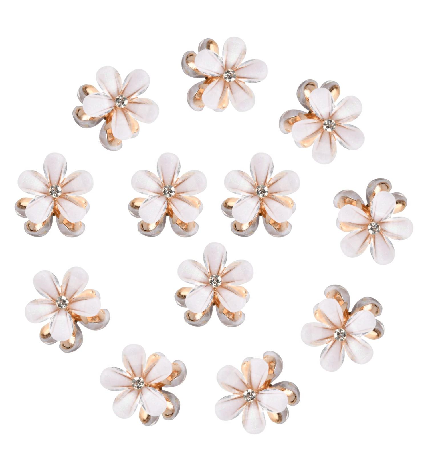 Xzeemo 12pcs Mini Flower Claw Clips Set - Non-Slip Hair Clips for Girls and Women - Ideal for Daily Wear, Parties, and Wedding Hairstyles - White - Buy Online on SooperMarket.com