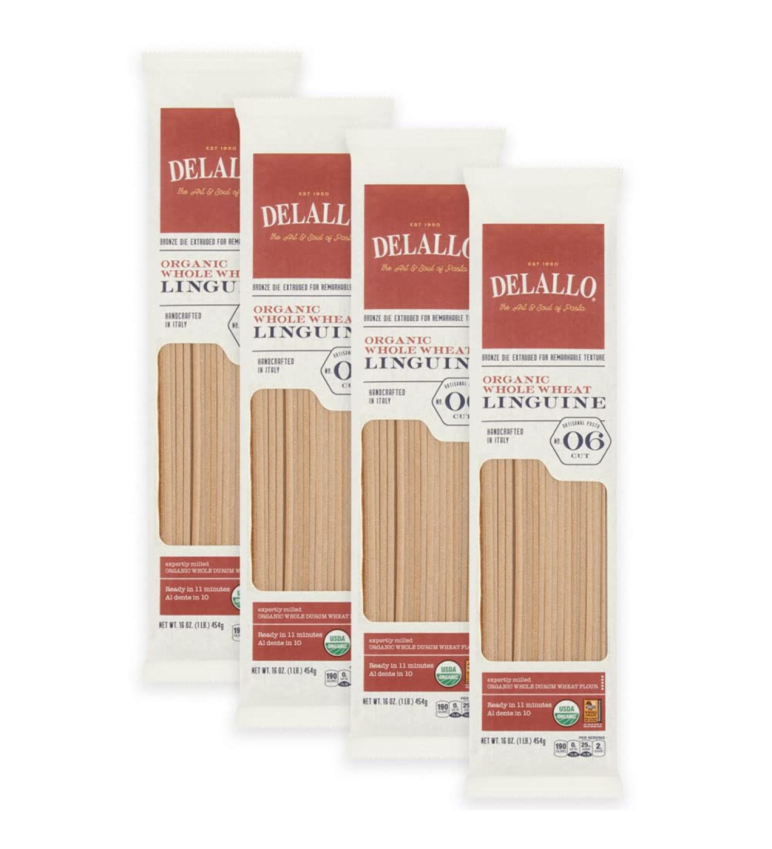 DeLallo Organic Whole Wheat Linguine Pasta #6 1lb Bag 4-Pack