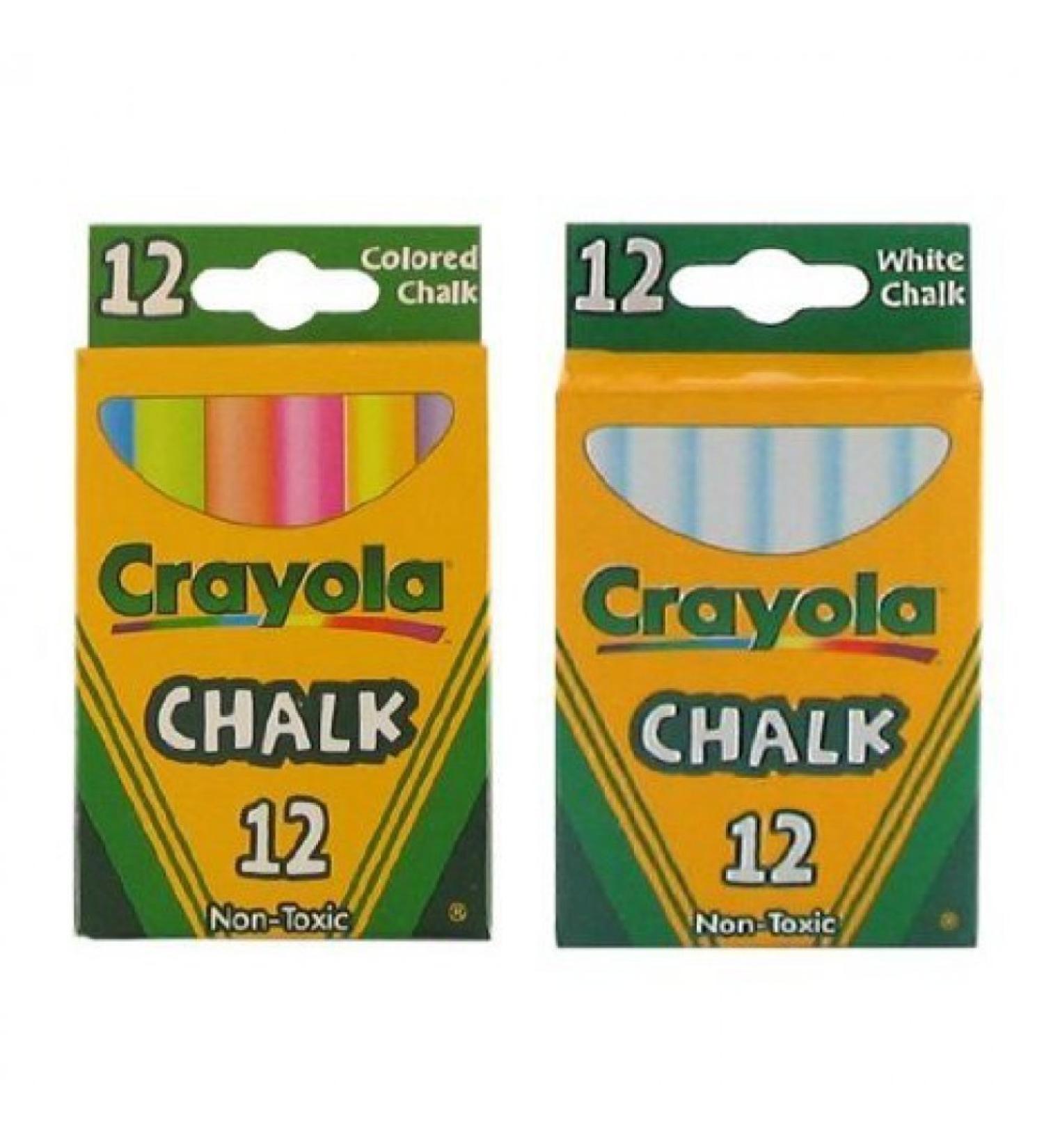 Crayola Chalk White & Colored 12-Pack (1 Pack of White & 1 Pack of Colored) 12 Count (Pack of 2)