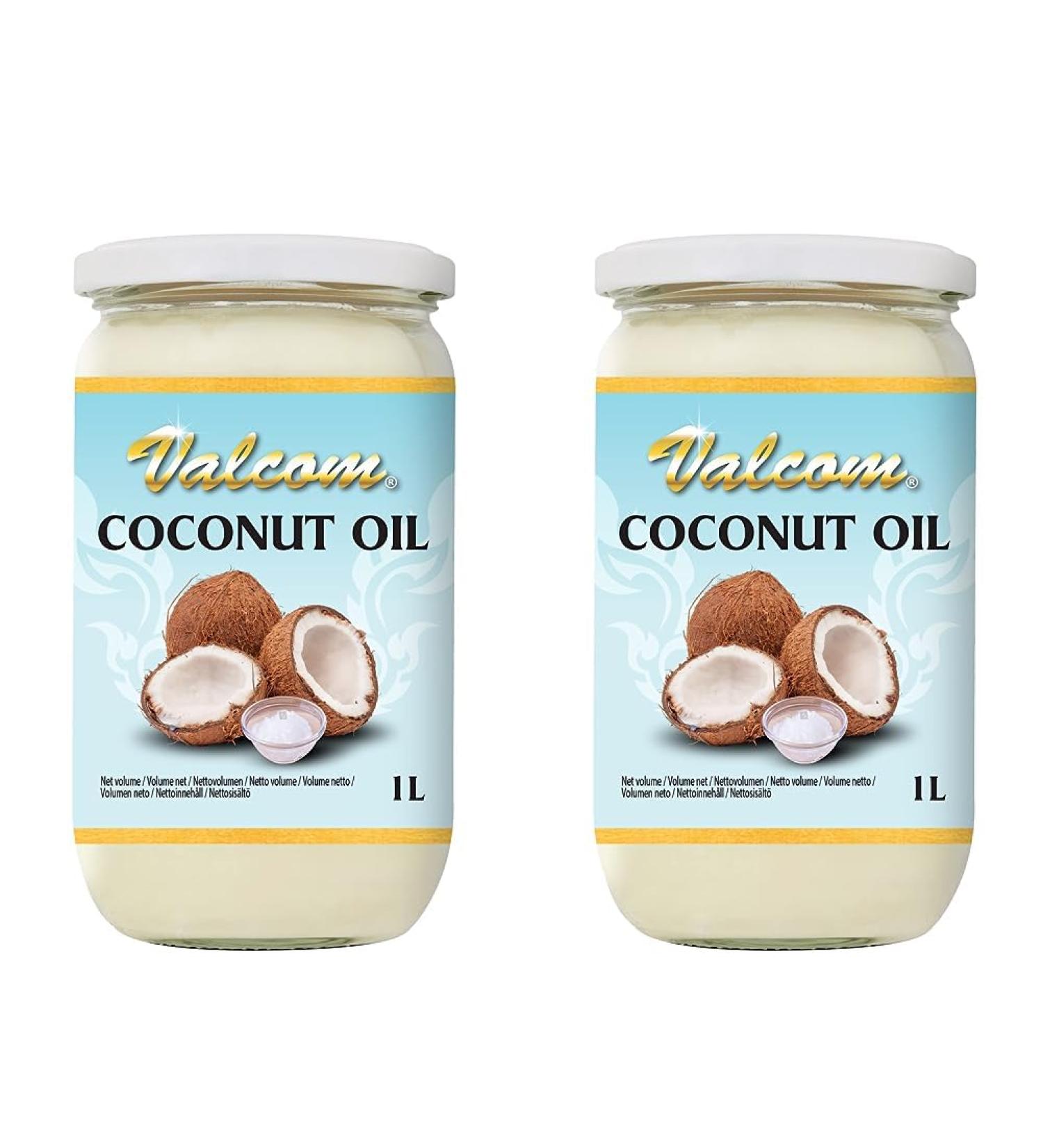 Valcom 100% Pure Coconut Oil - Refined Coconut Fat for Frying & Roasting | 1L (Pack of 2) - International Shipping - Buy Online on SooperMarket.com