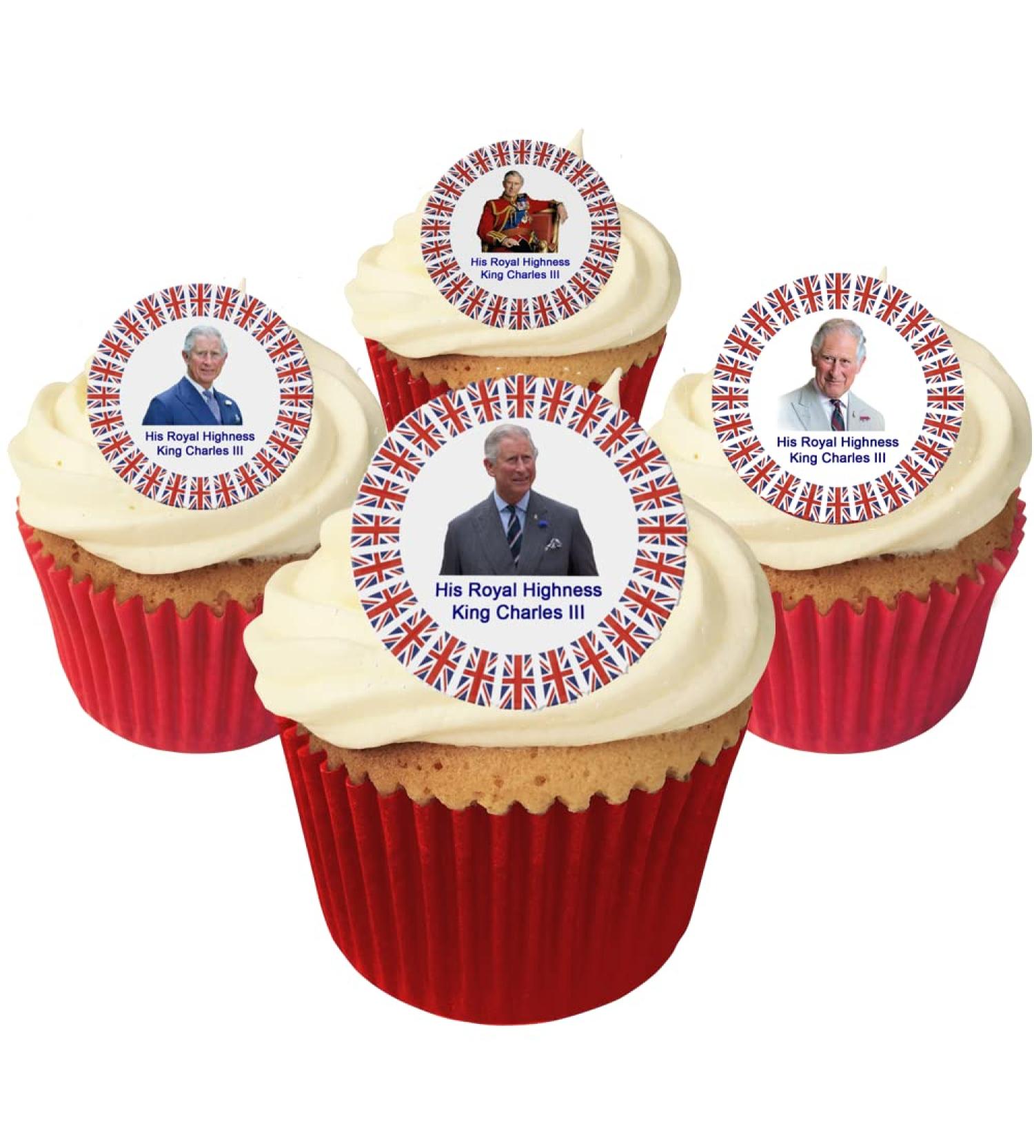 Holly Cupcakes 24 King Charles Pre Cut Cake Toppers- Made with love in the UK - Buy Online on SooperMarket.com