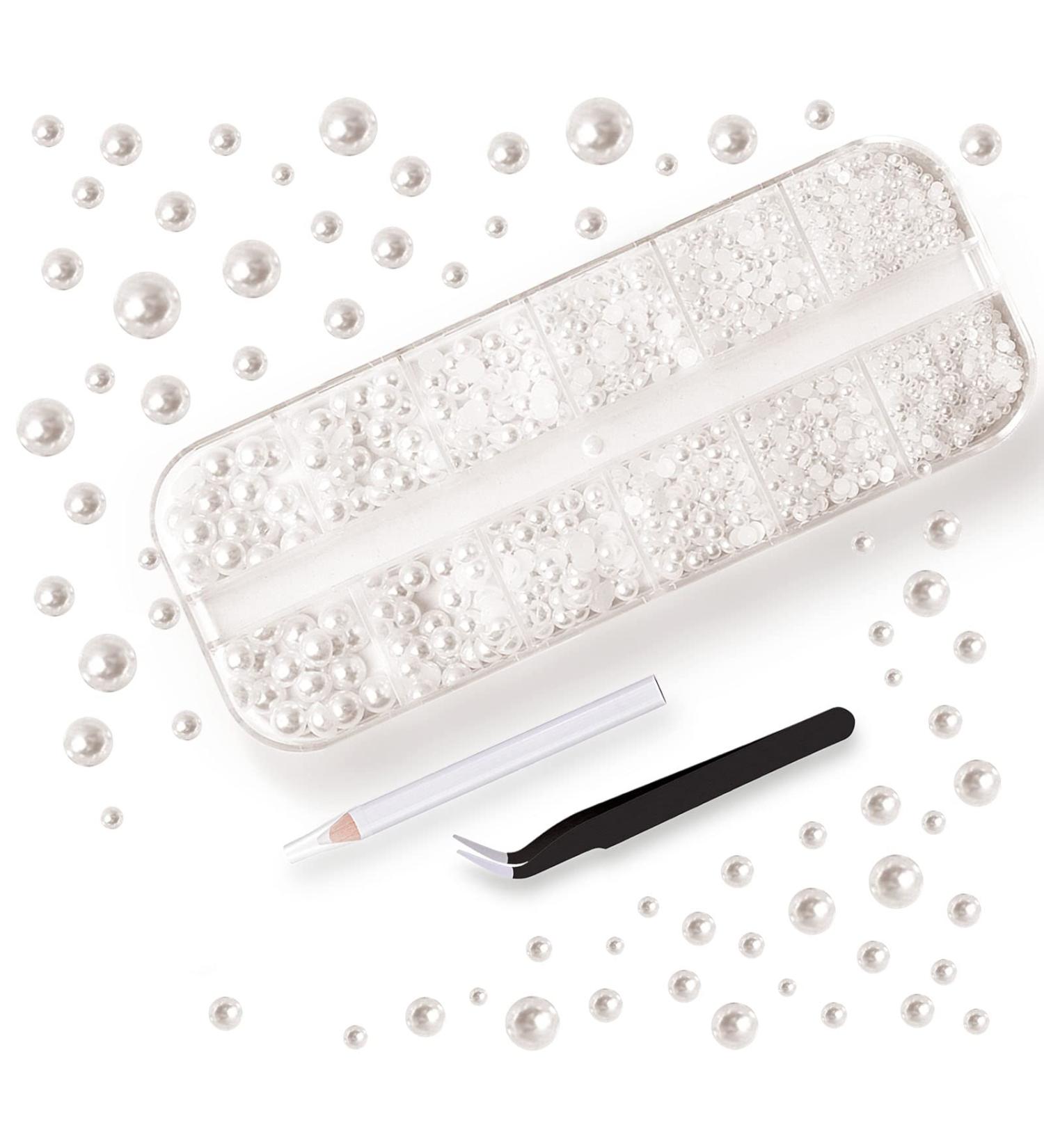 YAEISM 2000PCS Flatback Pearls Rhinestones | Multi Size Pearls for Nails | Nail Art & DIY Decoration Kit with Pickup Pencil and Tweezer (White AB) - Buy Online on SooperMarket.com