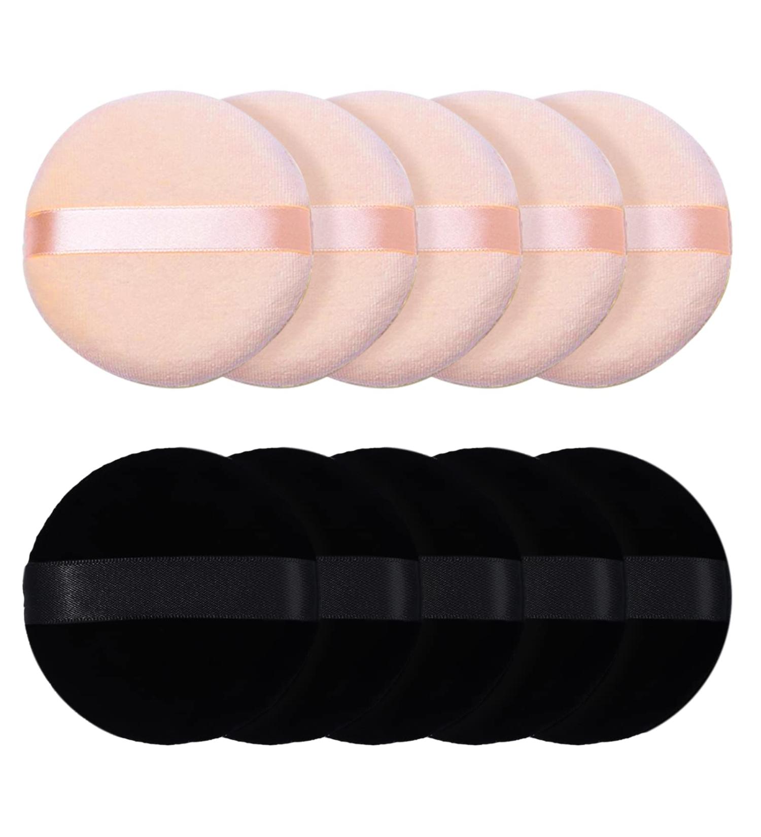 10 Pieces Pure Cotton Powder Puffs | Small 2.36 Inch Makeup Tool for Face & Body | Ideal for Loose & Setting Powder - Black & Beige - Buy Online on SooperMarket.com