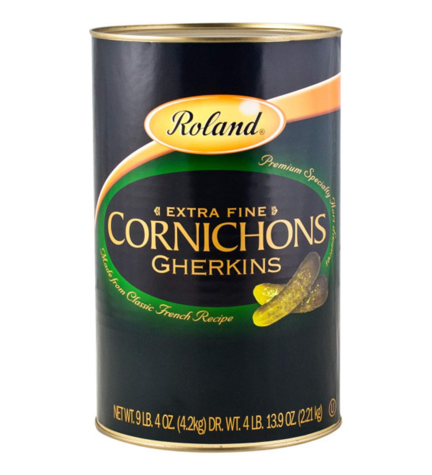 Roland Foods Premium Small Cornichons 4.1-Liter Can - Specialty Imported Pickles - Buy Online on SooperMarket.com