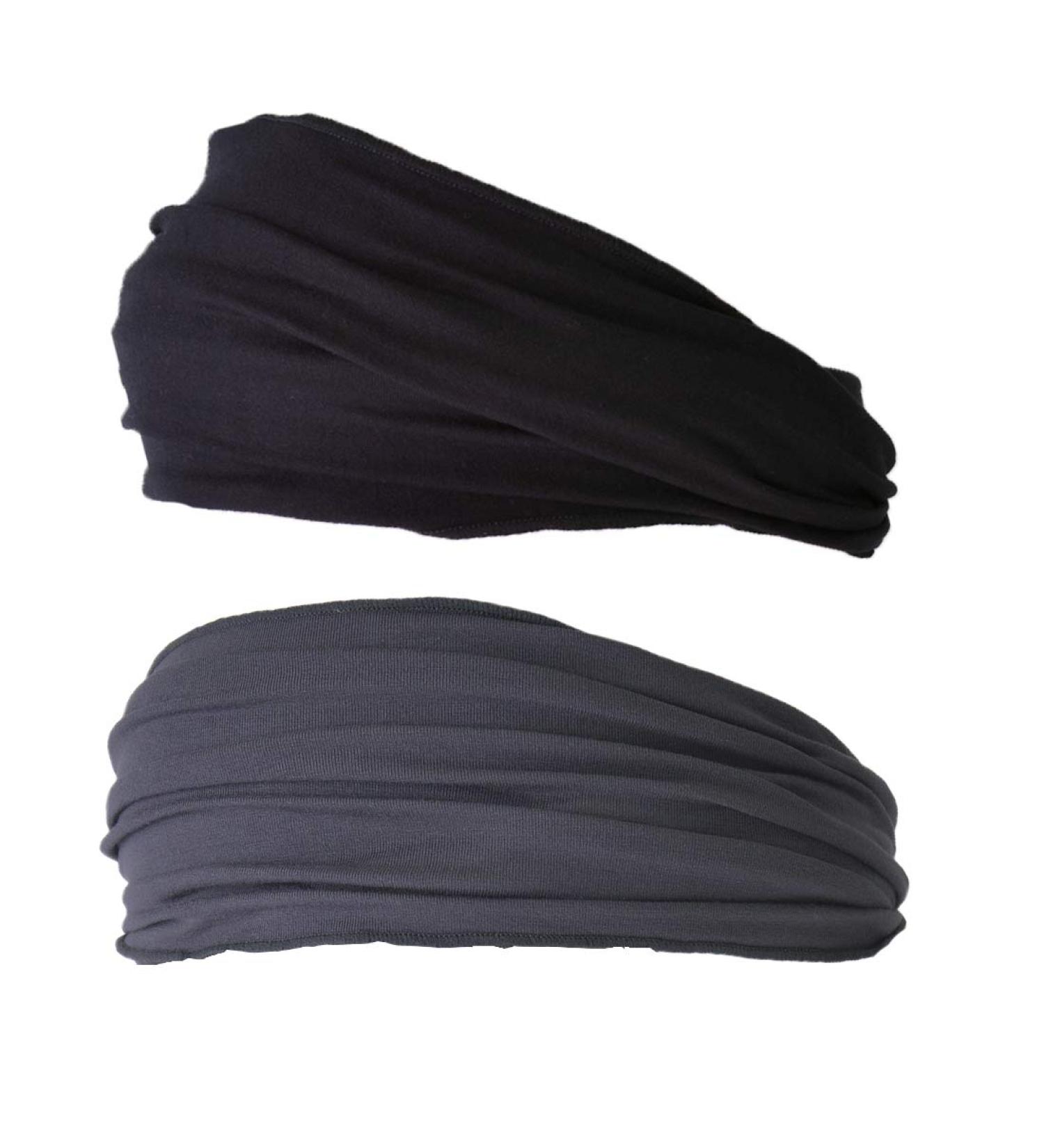 CHARM Japanese Headband 2-Pack - Men's Head Wraps Elastic Bandana for Workout, Women Hair - Black & Dark Gray - Buy Online on SooperMarket.com
