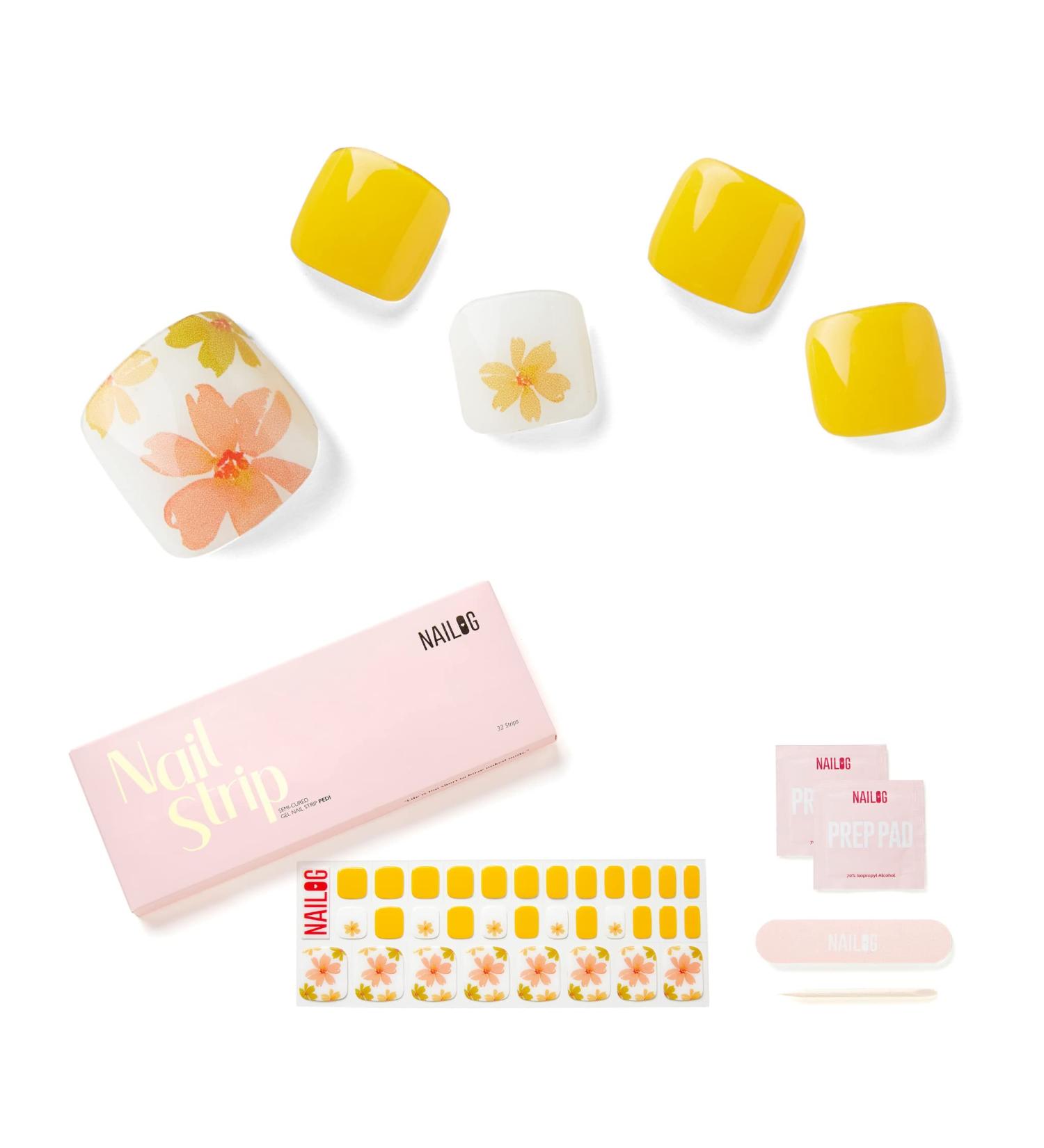 NAILOG Semi Cured Gel Nail Strips - 32 Long Lasting Yellow Sunday Park Toe Polish Stickers - Buy Online on SooperMarket.com