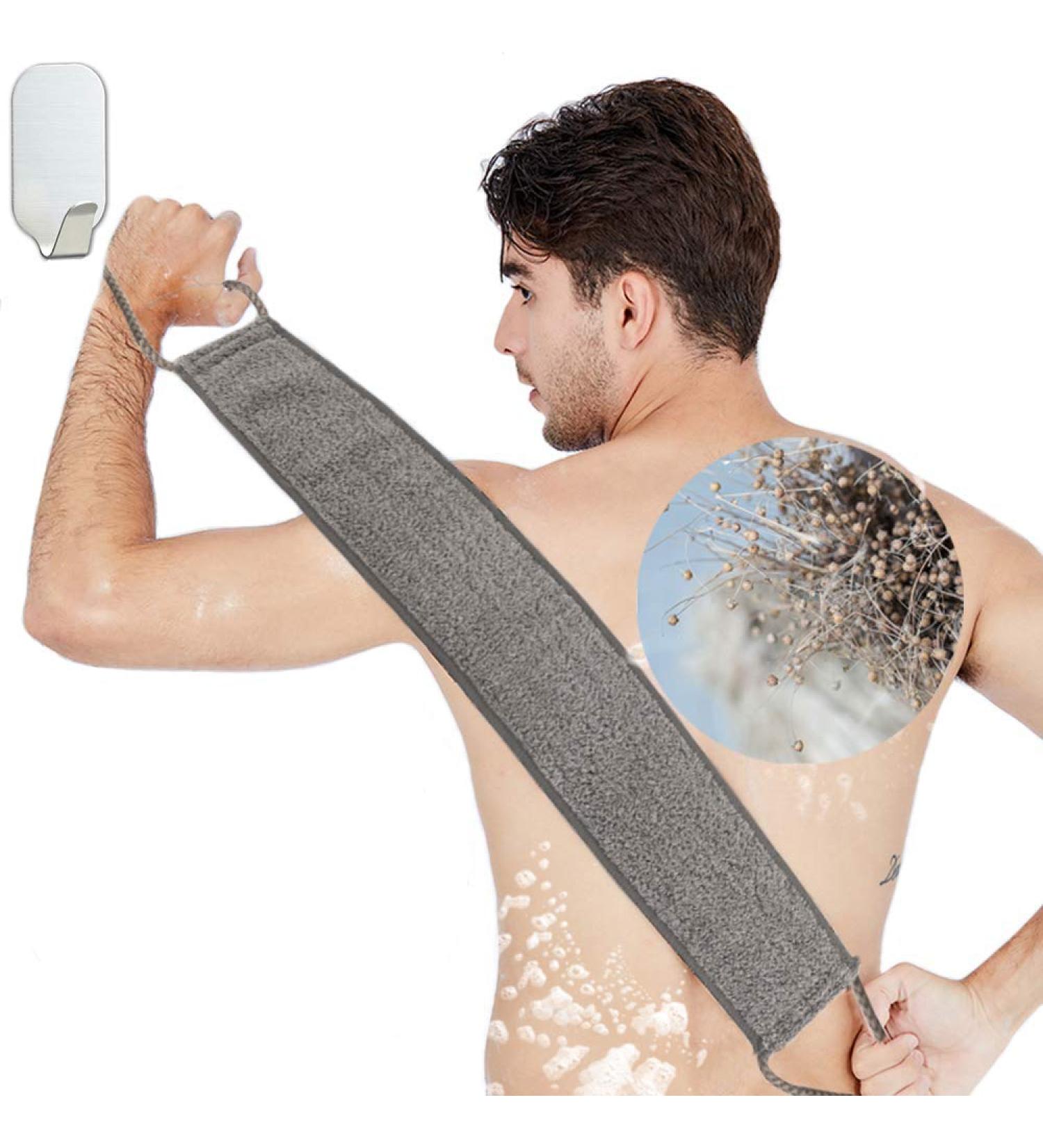 Loofah Back Scrubber for Shower - Natural Flax Exfoliator for Acne - Long Dual-Sided Bath Scrubber for Deep Cleanse - Men/Women - Buy Online on SooperMarket.com