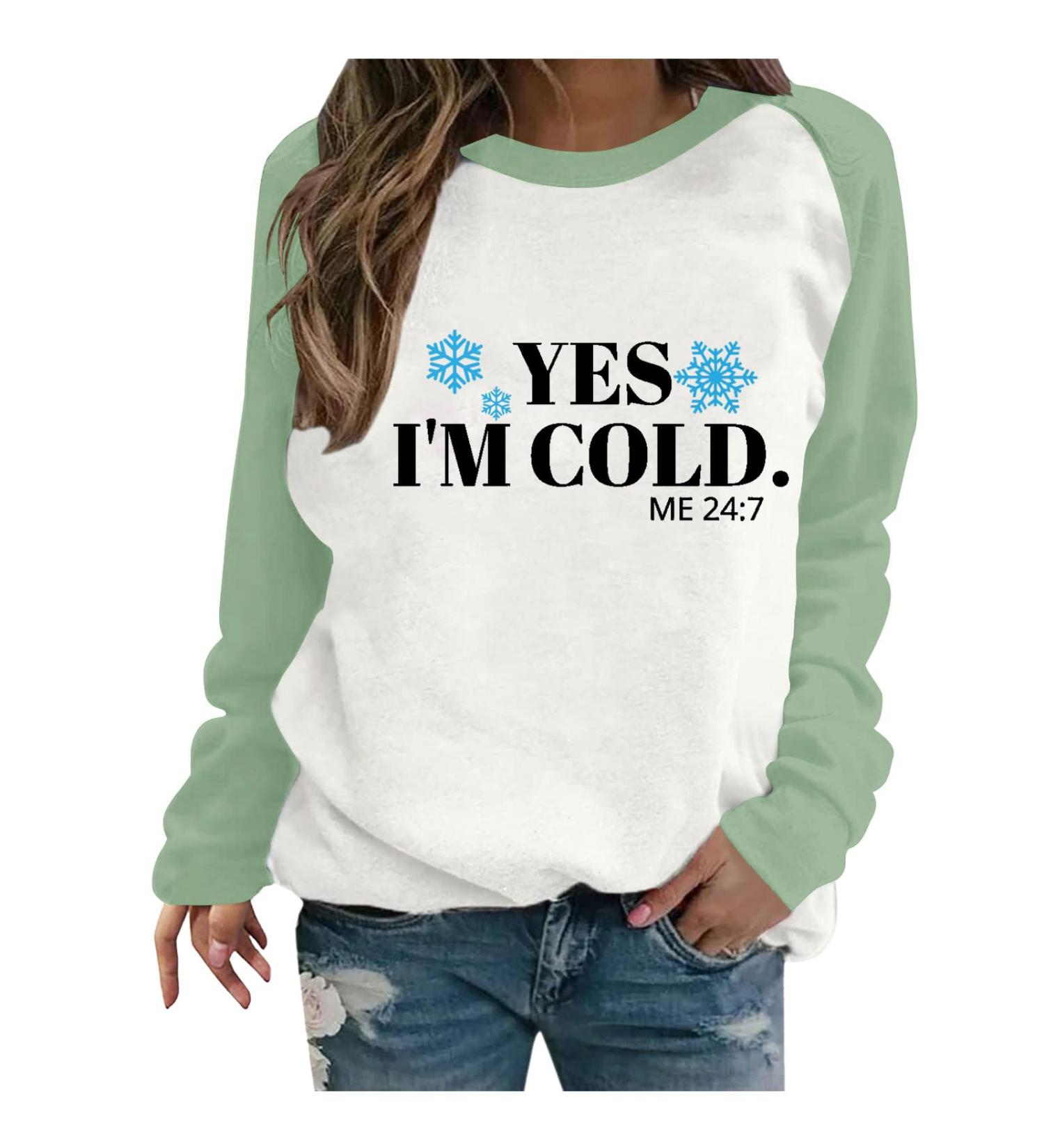 oelaio Women's Casual Crewneck Sweatshirt Loose Long Sleeve YES I M Still Freezing ME 24:7 Sweatshirts Baggy Hide Belly Army Green - Buy Online on SooperMarket.com