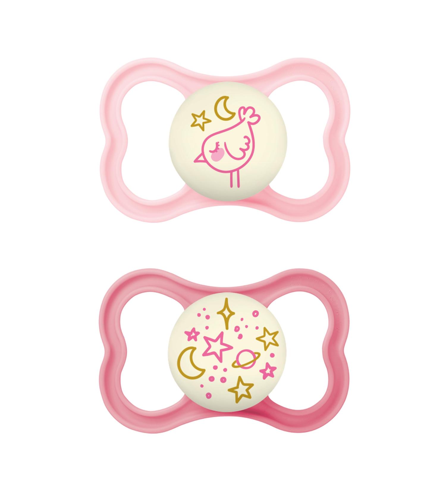 Mam Supreme Night Schnuller 2 Set | Bright Baby Pacifiers for Healthy Dental Development | Prevents Skin Irritation | Includes Pacifier Box | 16+ Months Hedgehog/Universe Bird - Buy Online on SooperMarket.com