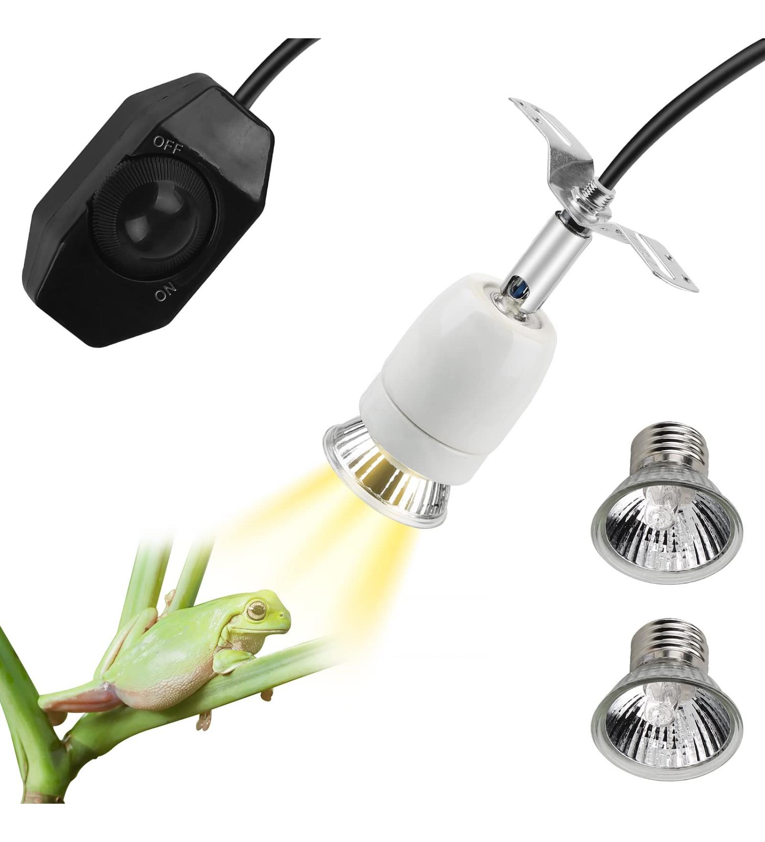 CPRosp Dimmable Heat Lamp for Reptiles - E27 Ceramic with 2 Spot Lamps 360 Rotatable 1.8m Cable - Perfect for Lizards & Turtles - Buy Online on SooperMarket.com