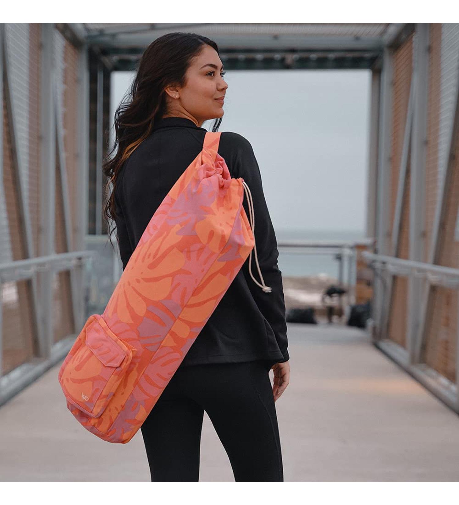 Open Road Goods Organic Yoga Mat Bag | Eco-Friendly Carrier for Extra Wide Mats | Adjustable Carry Strap, Pockets | GOTS Certified 100% Cotton Canvas | Men & Women | Pink Floral - Buy Online on SooperMarket.com