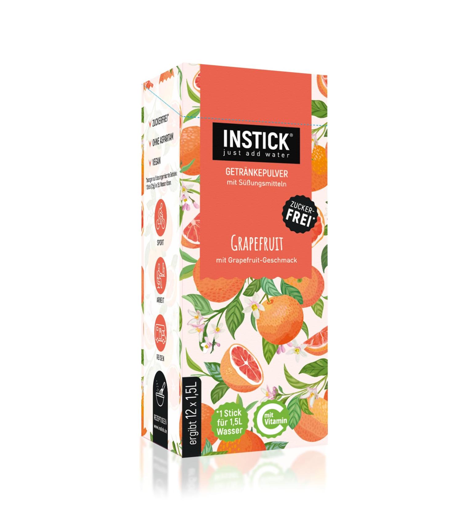 Intick Sugar-Free Instant Drink - Grapefruit | Vegan Low-Calorie Vitamin C | 12 x 1.5L Pack - Refreshing Beverage Powder - Buy Online on SooperMarket.com