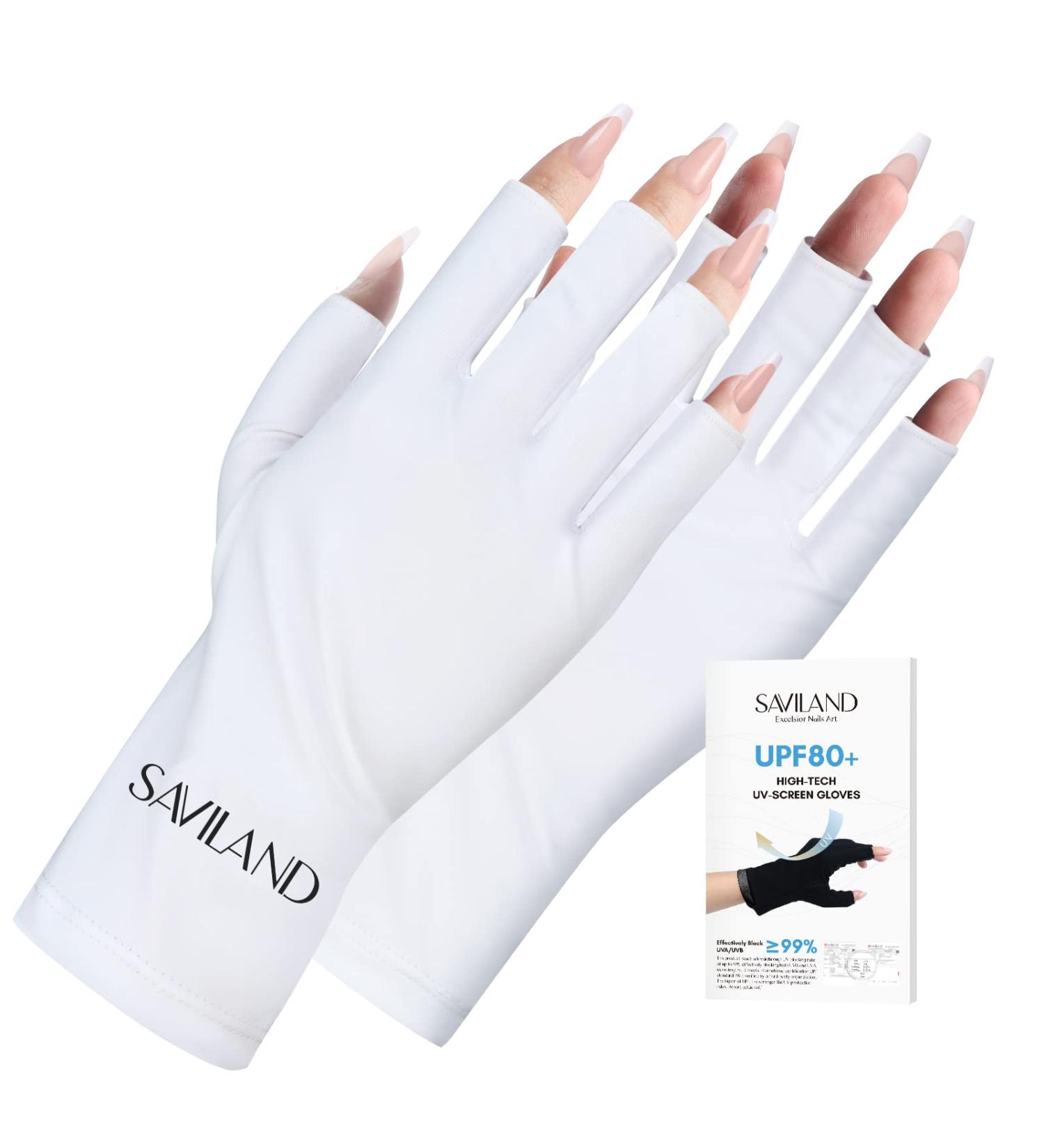 Saviland UV Gloves for Nails - UPF80+ High-tech Fingerless Gloves for Manicures | Anti UVA & UVB Protection | Gel Nail Lamp Skin Care | Prevents UV Harm - White - Buy Online on SooperMarket.com