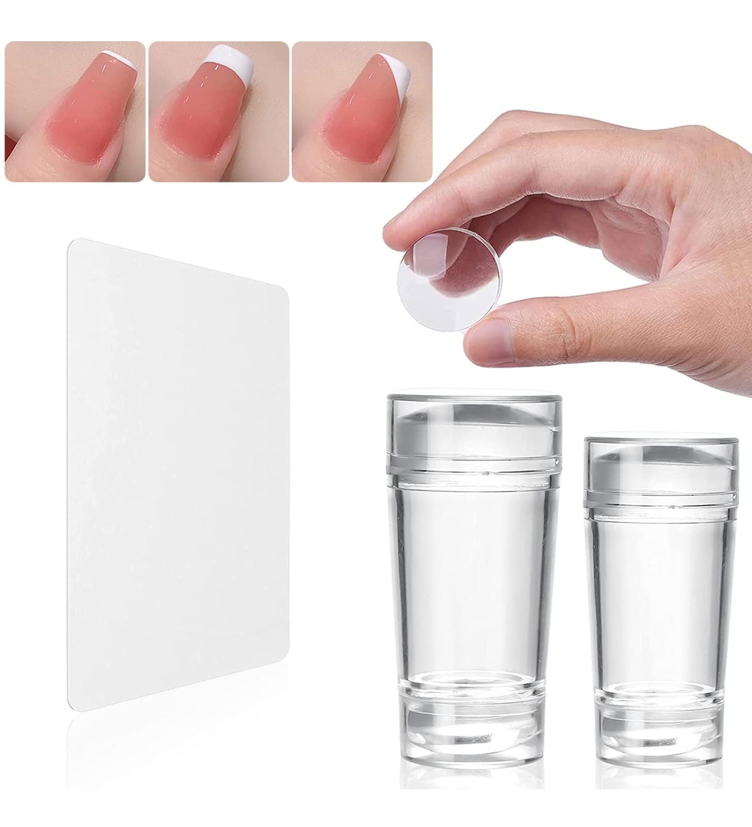 Buy 2-Piece Nail Art Stamper Set | Silicone Transparent Soft Stamp for French Nails | DIY Manicure & Nail Stamping Tools - Buy Online on SooperMarket.com