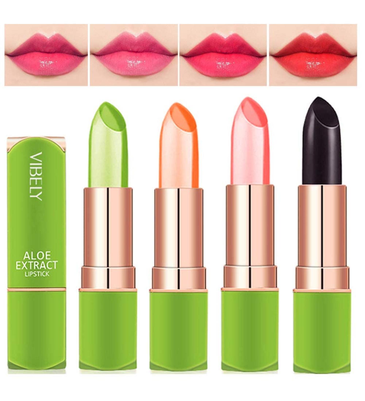 4 Pieces Magical Color Change Aloe Vera Lipstick | Dulele Waterproof Long-Lasting Lip Balm | Best Makeup Cosmetics - Buy Online on SooperMarket.com